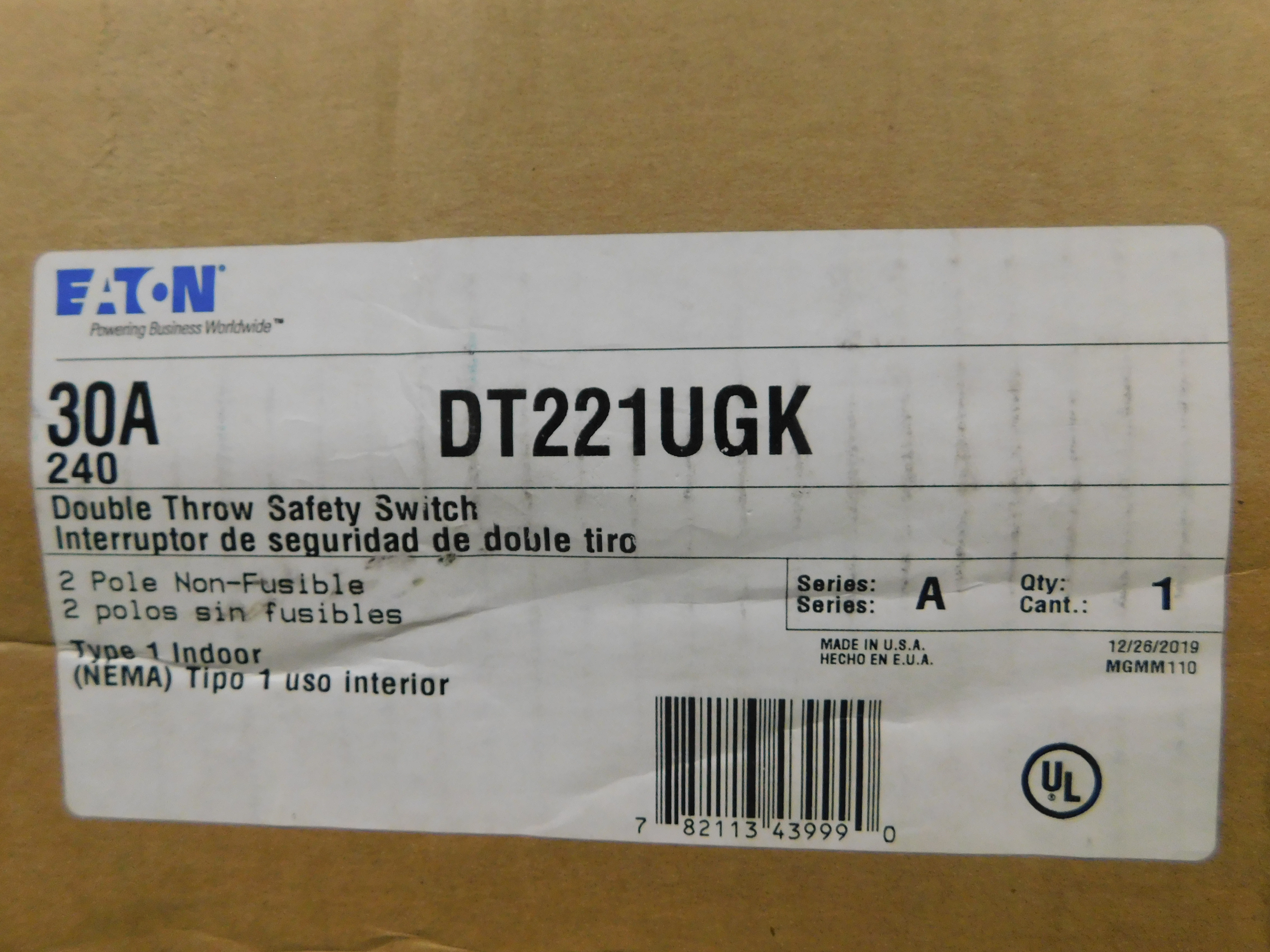 Eaton DT221UGK Double Throw Safety Switch