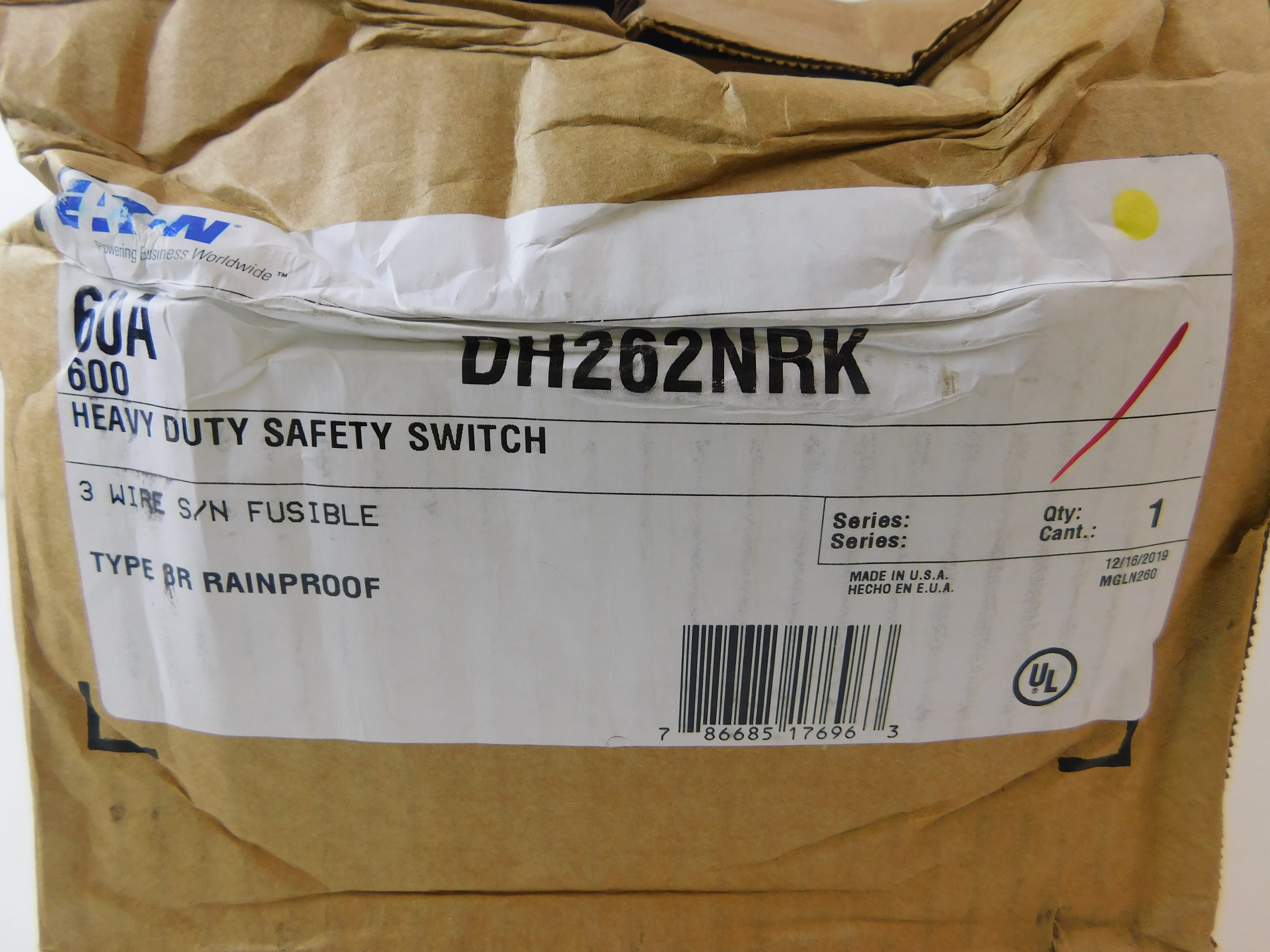 Eaton DH262NRK Single Throw Safety Switch