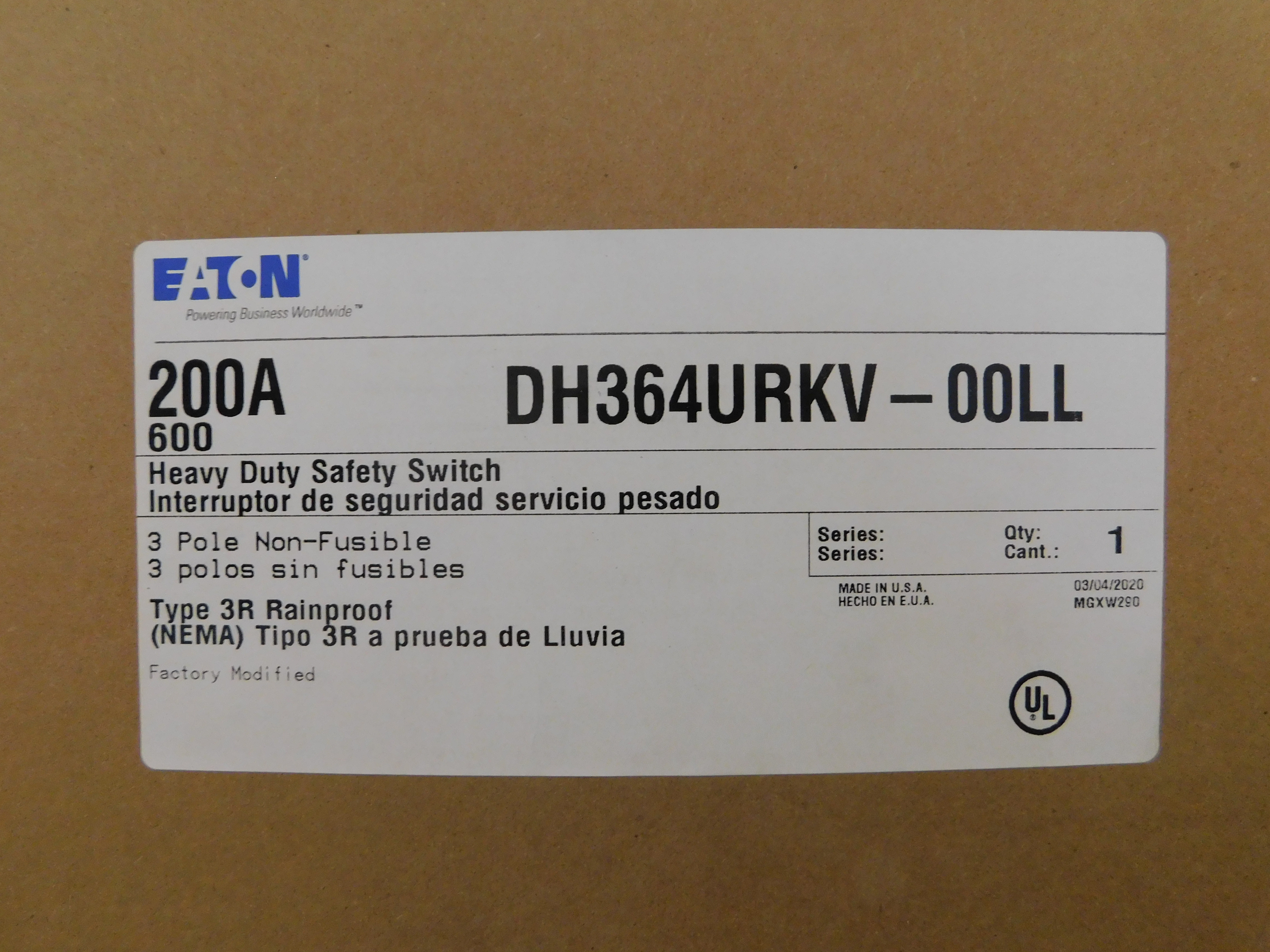 Eaton DH364URKV Safety Switches (Aesthetic Defect)