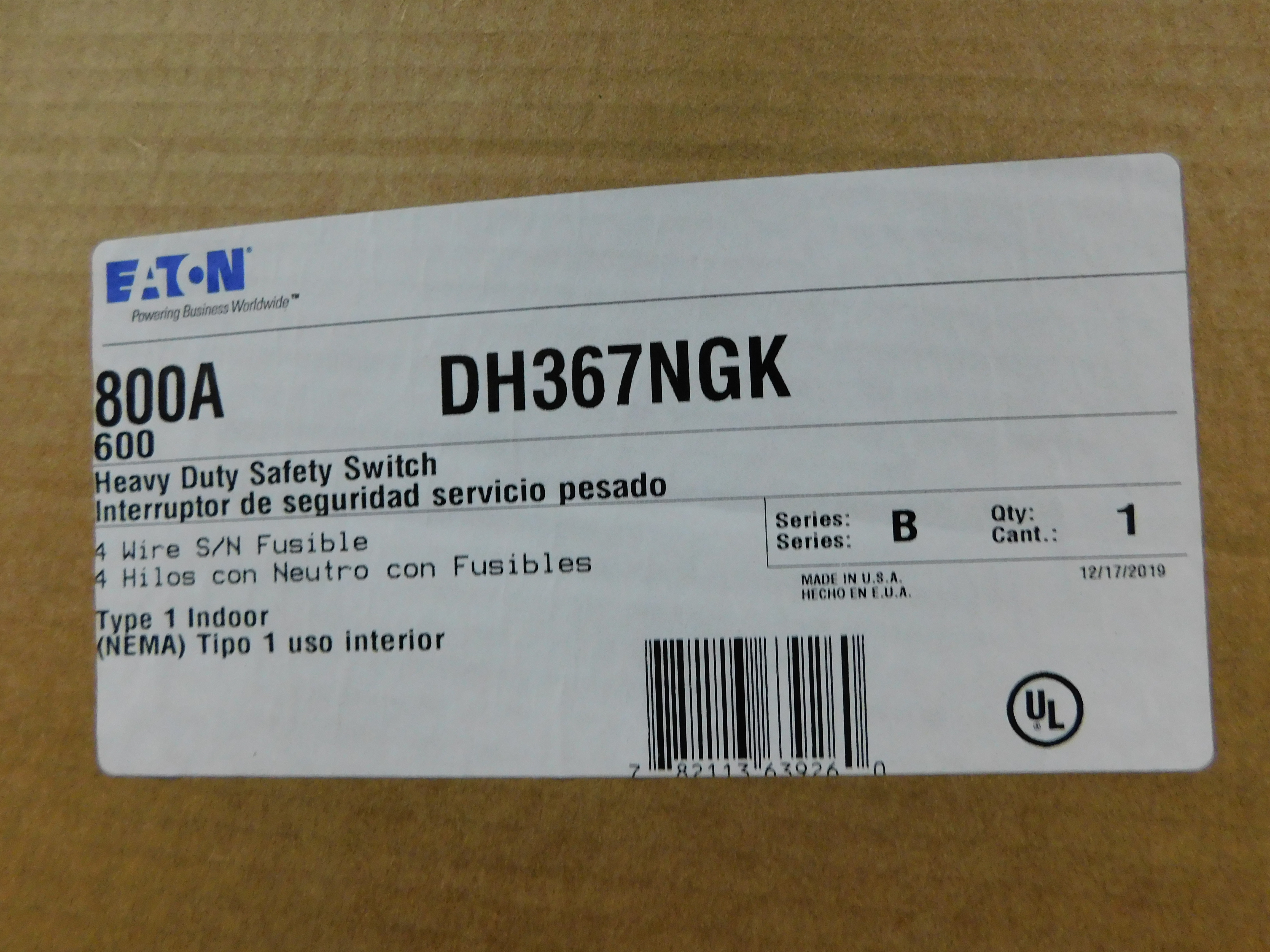 Eaton DH367NGK Single Throw Safety Switch