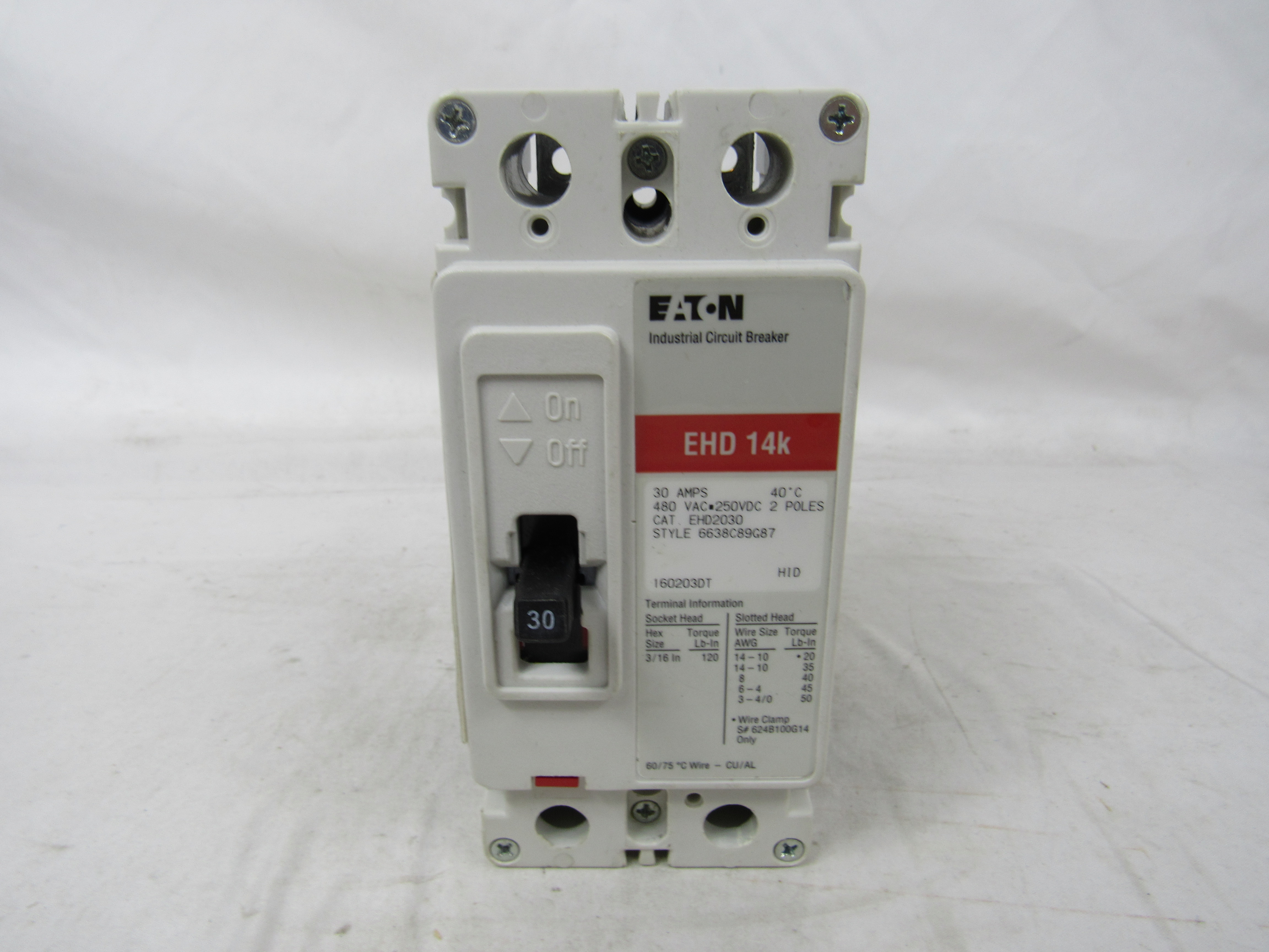Eaton EHD2030 Non-Interchangeable Trip Circuit Breaker (Damaged, For Parts or Repair)