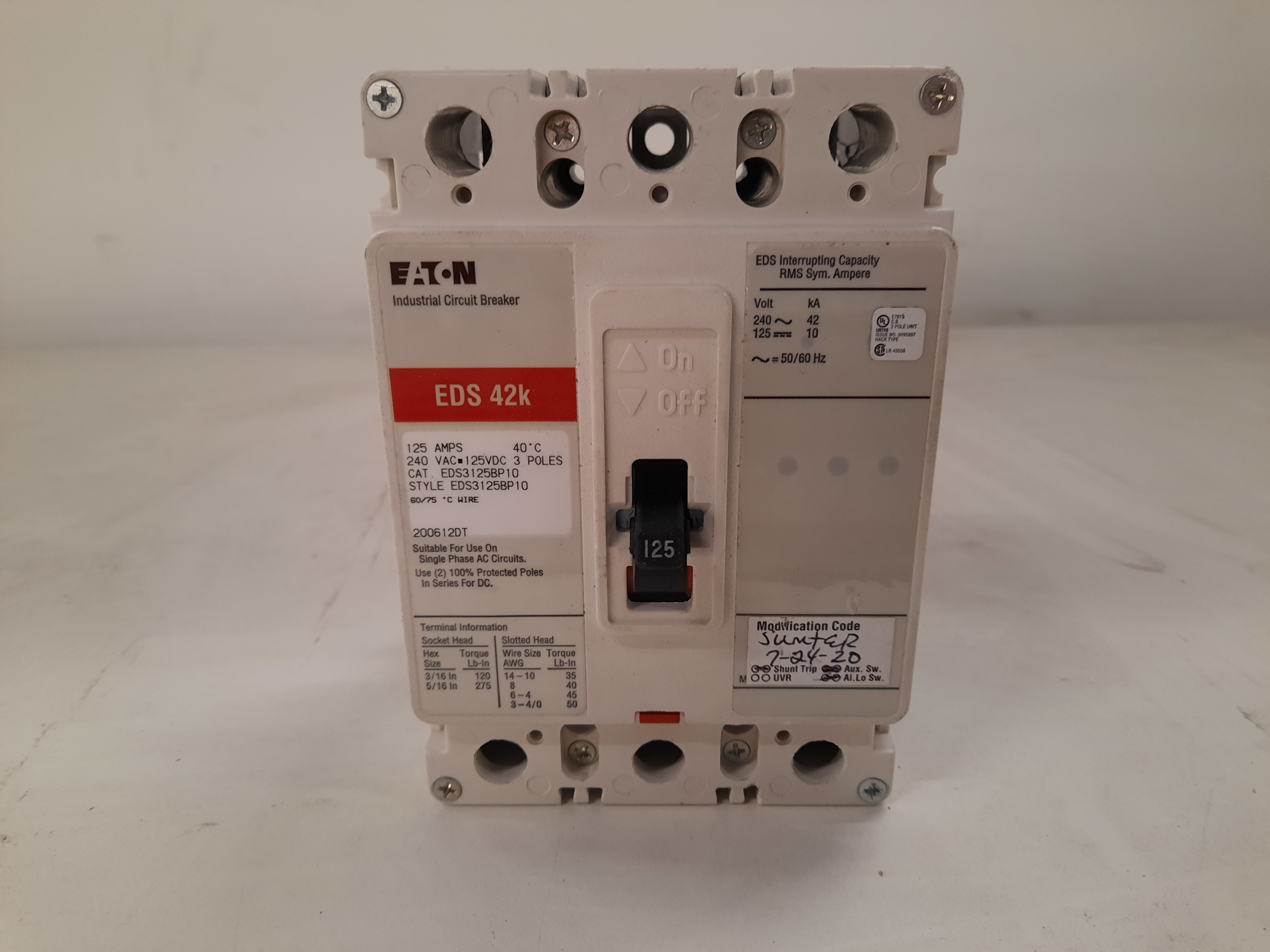 Eaton EDS3125 Non-Interchangeable Trip Circuit Breaker (Used)