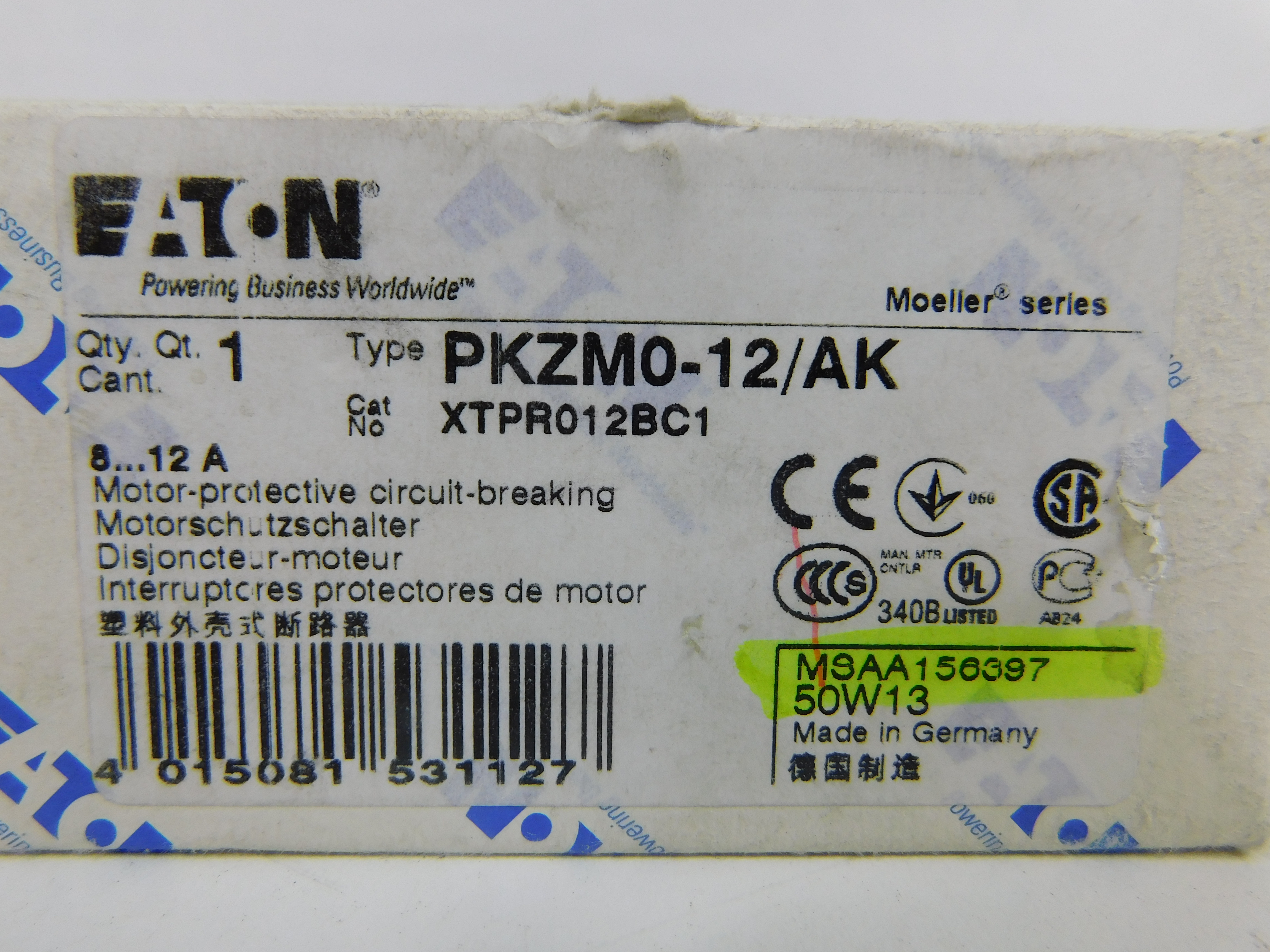 Eaton XTPR012BC1 Rotary Manual Motor Protector