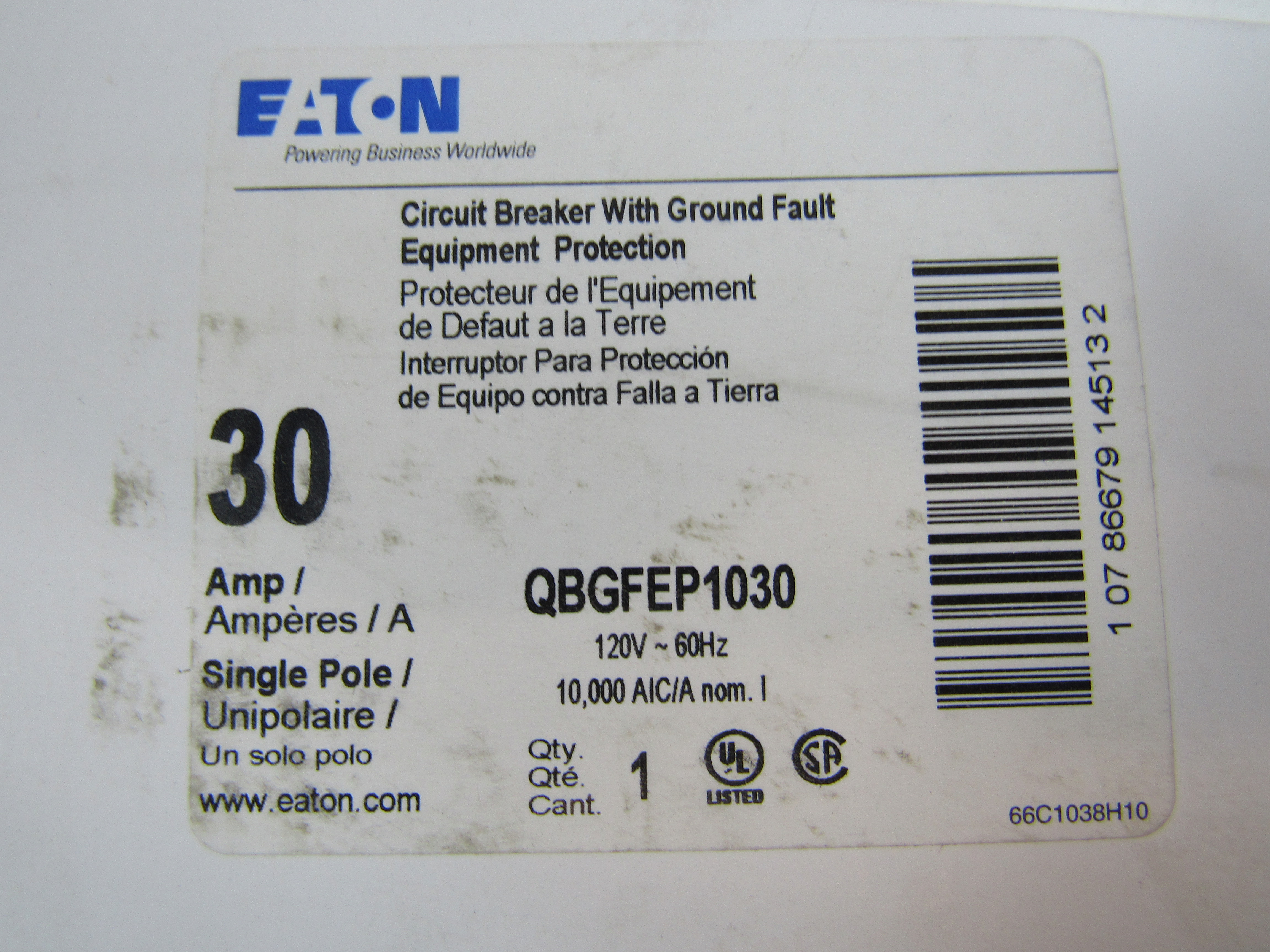 Eaton QBGFEP1030 Ground Fault Circuit Breaker