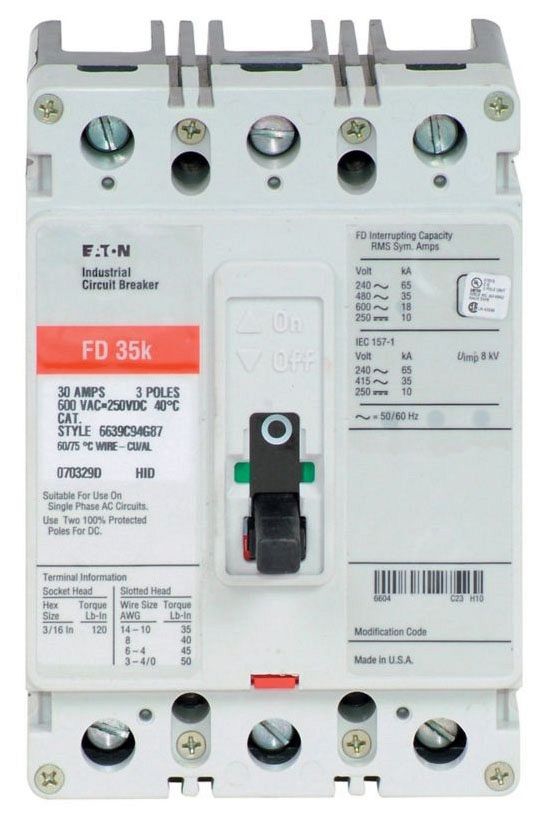 Eaton FD3175 Non-Interchangeable Trip Circuit Breaker (Damaged, For Parts or Repair)