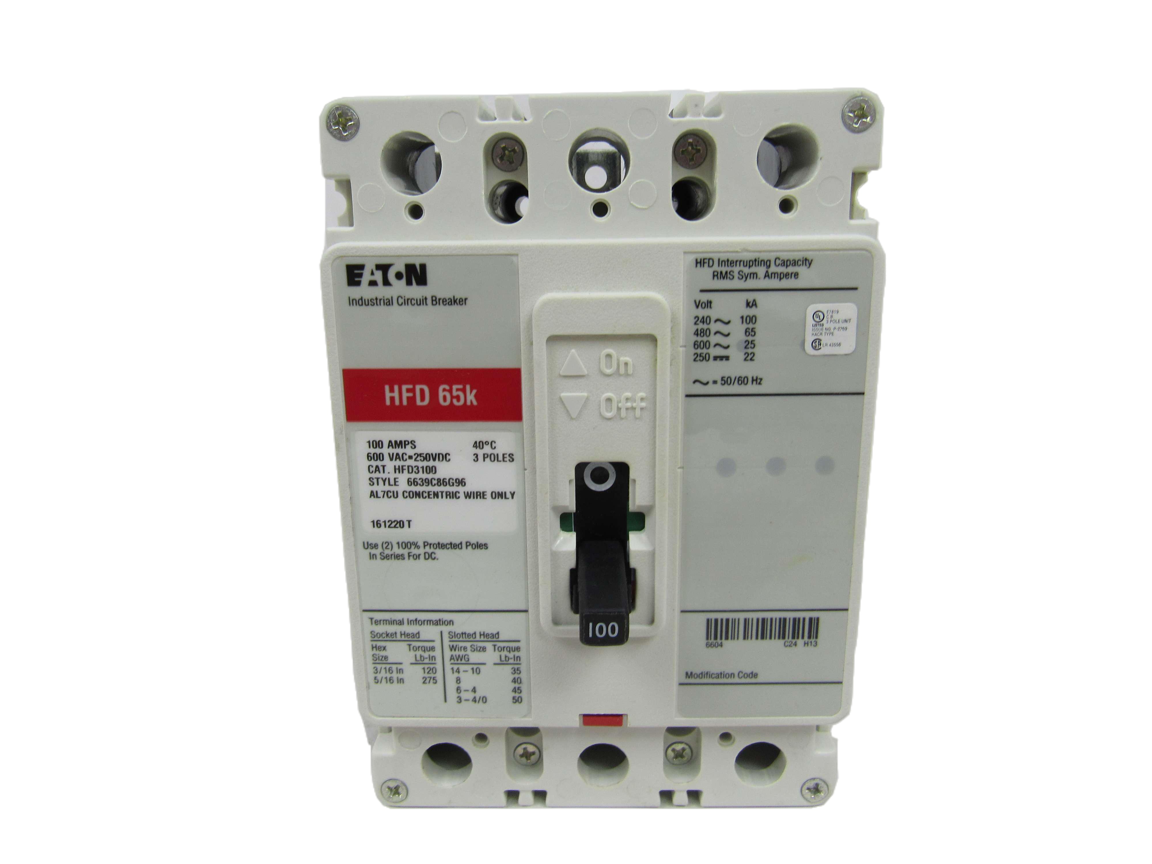 Eaton HFD3100 Non-Interchangeable Trip Circuit Breaker (Used)