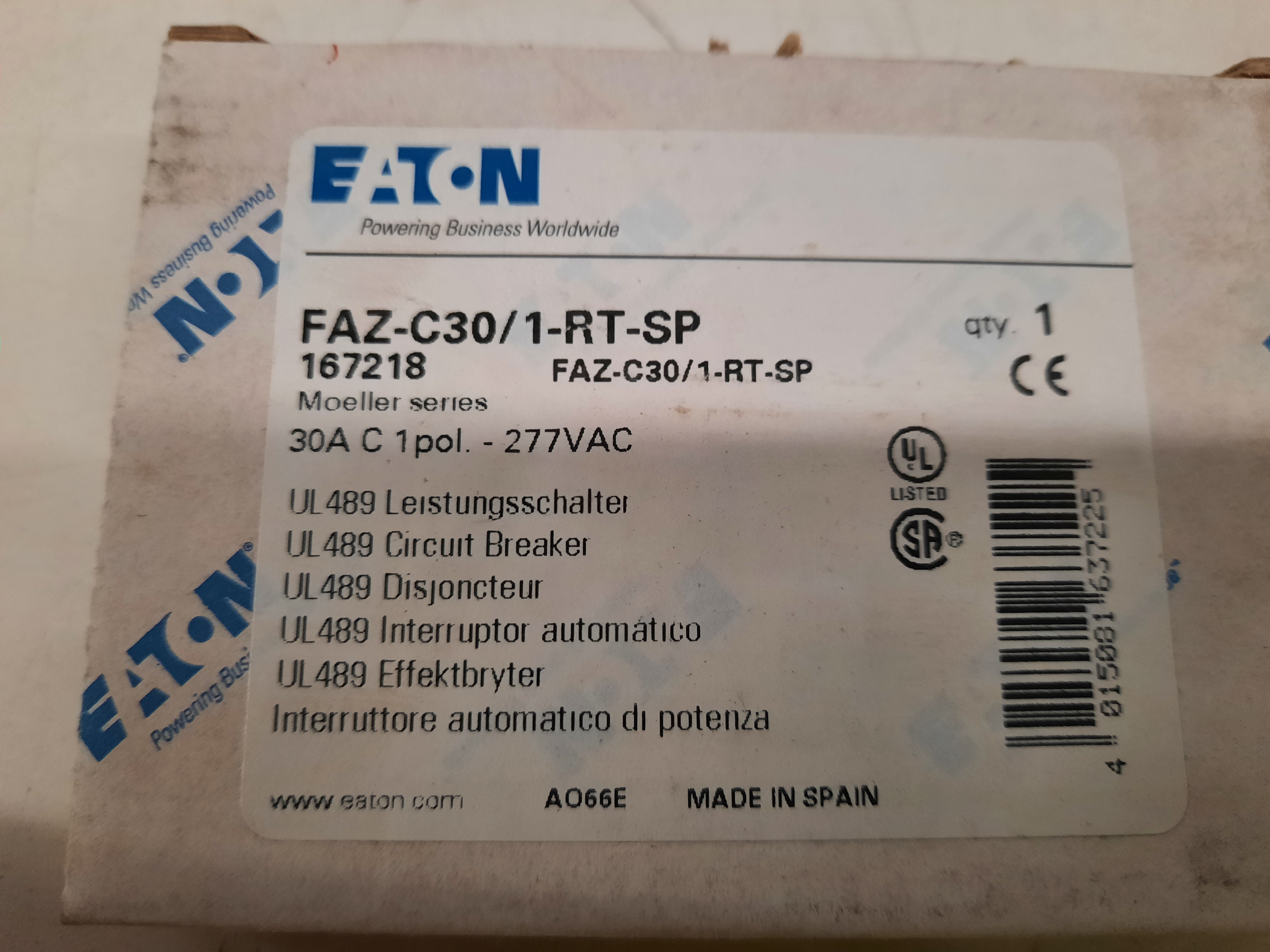Eaton FAZ-C30/1-RT-SP Miniature Circuit Breaker