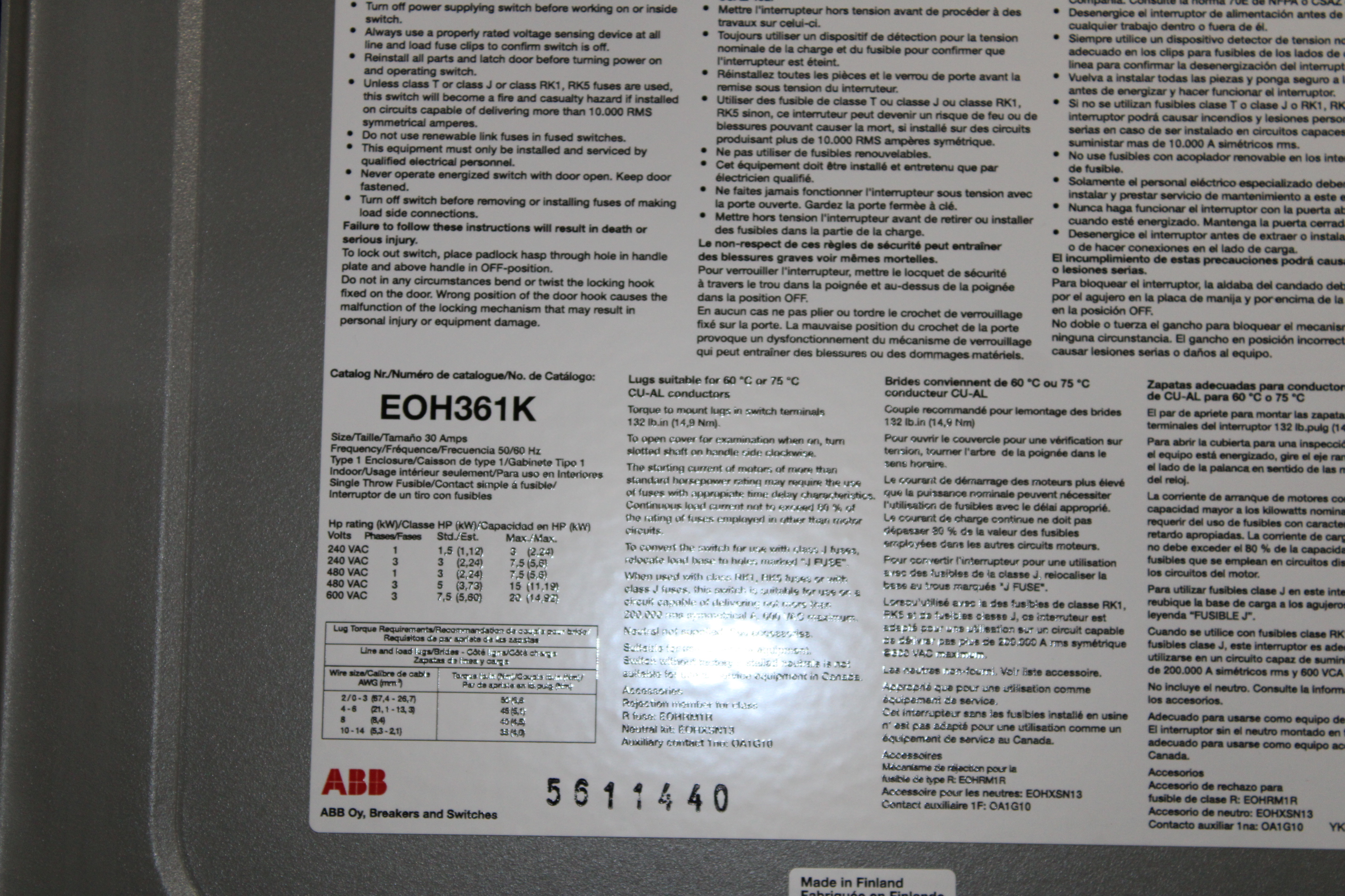 ABB EOH361K Other Safety Switches and Disconnects