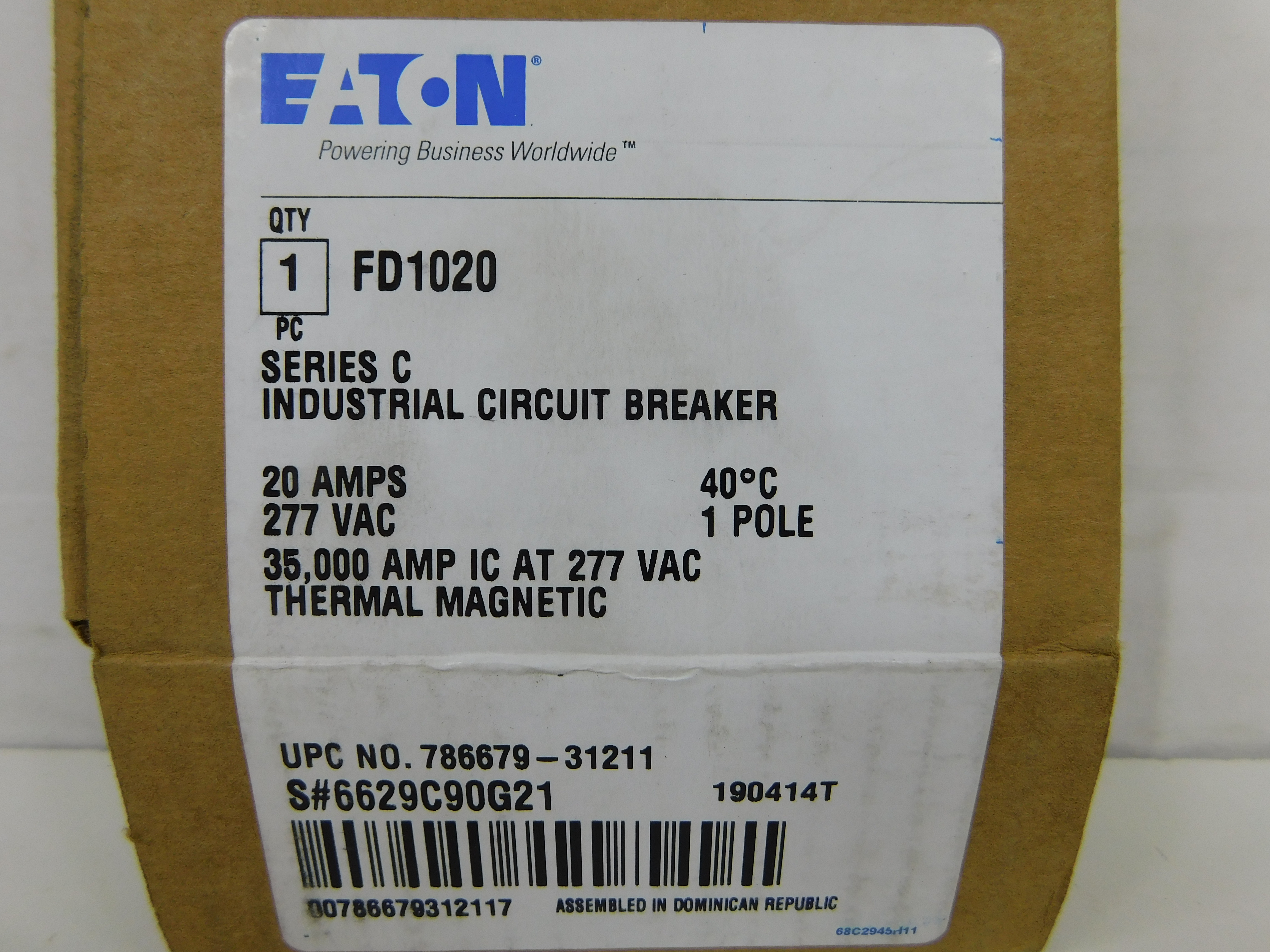 Eaton NSB FD1020 Molded Case Breakers (MCCBs) GHB 2P 40A 480V 50/60Hz 3Ph G Frame EA