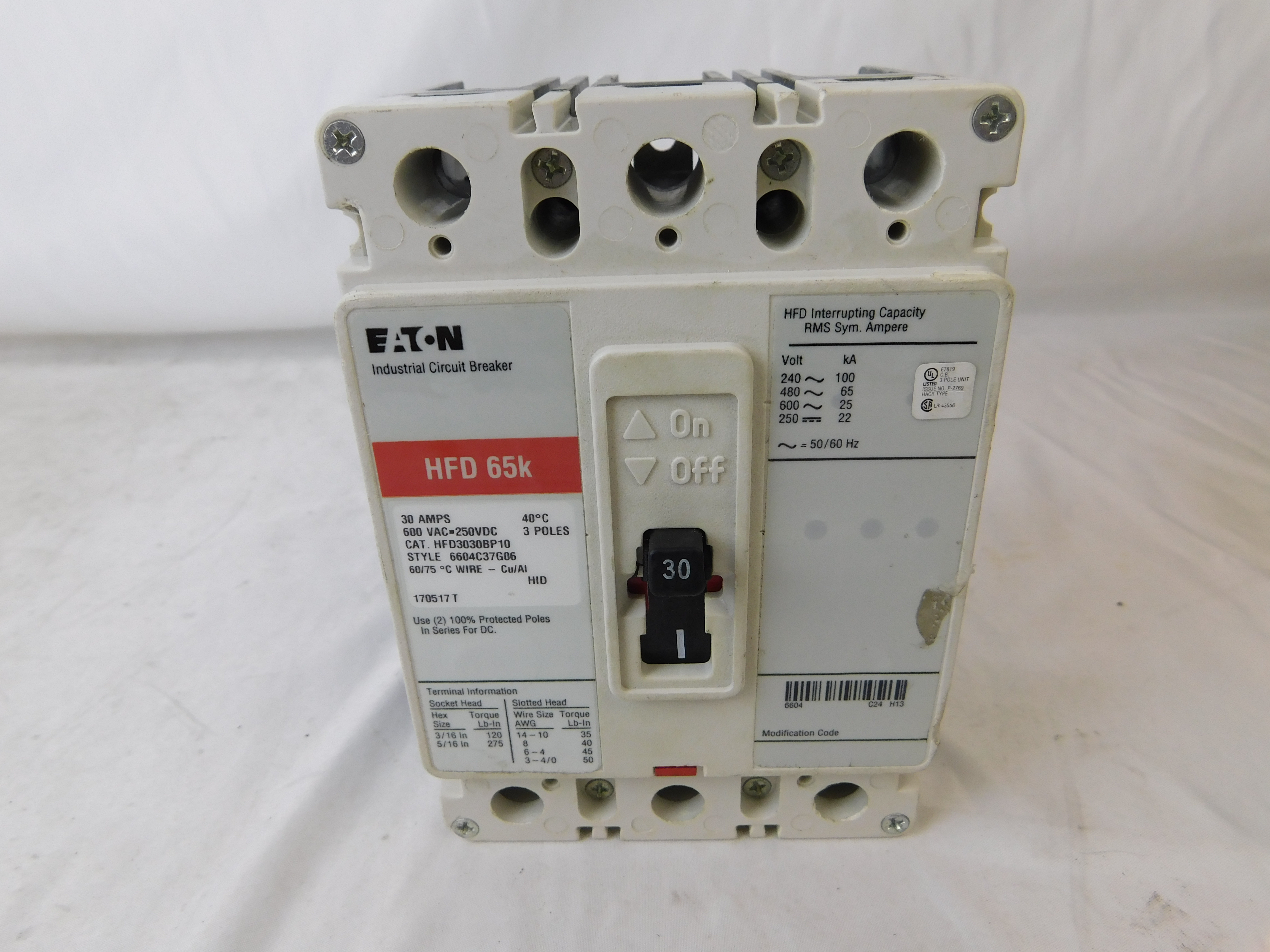 Eaton HFD3030 Molded Case Breakers (MCCBs)