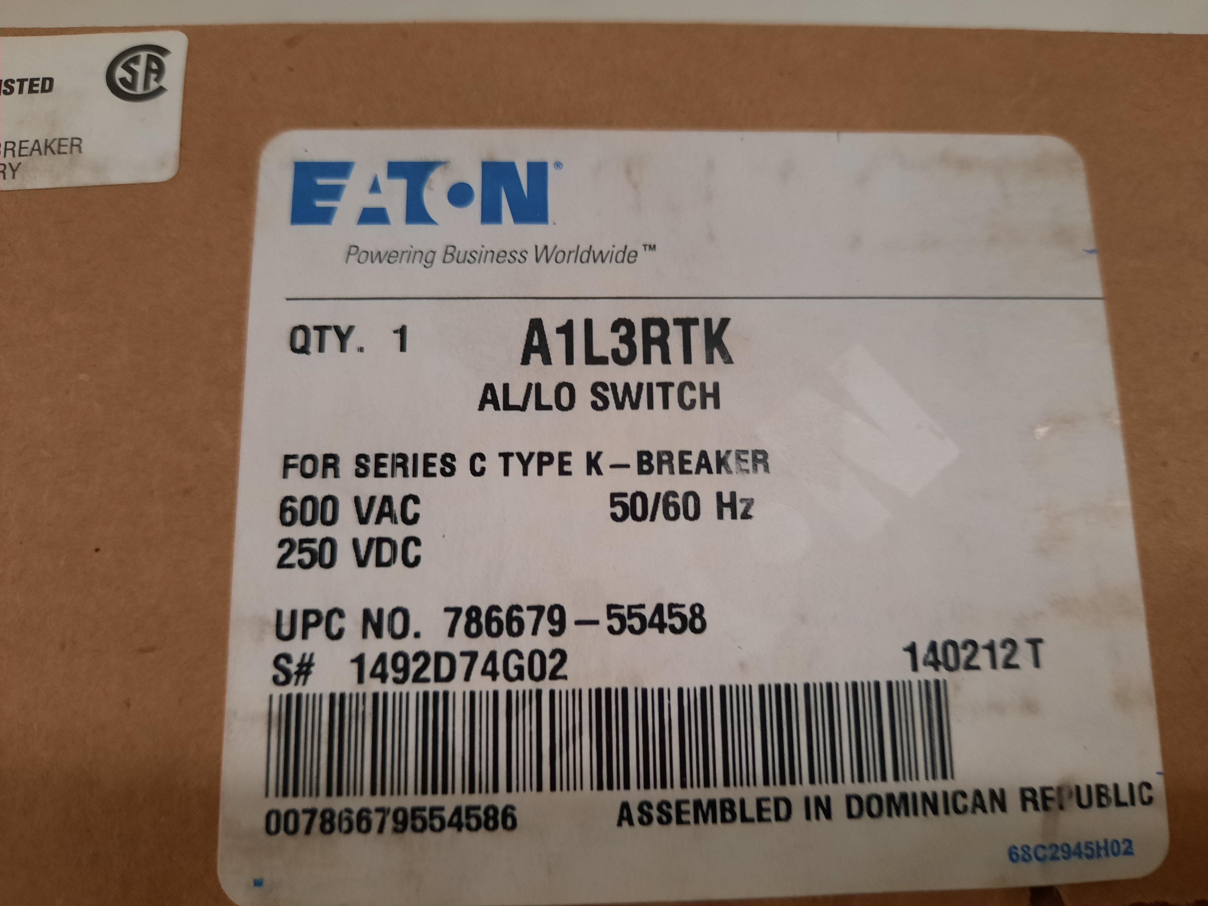 Eaton A1L3RTK Circuit Breaker Accessories