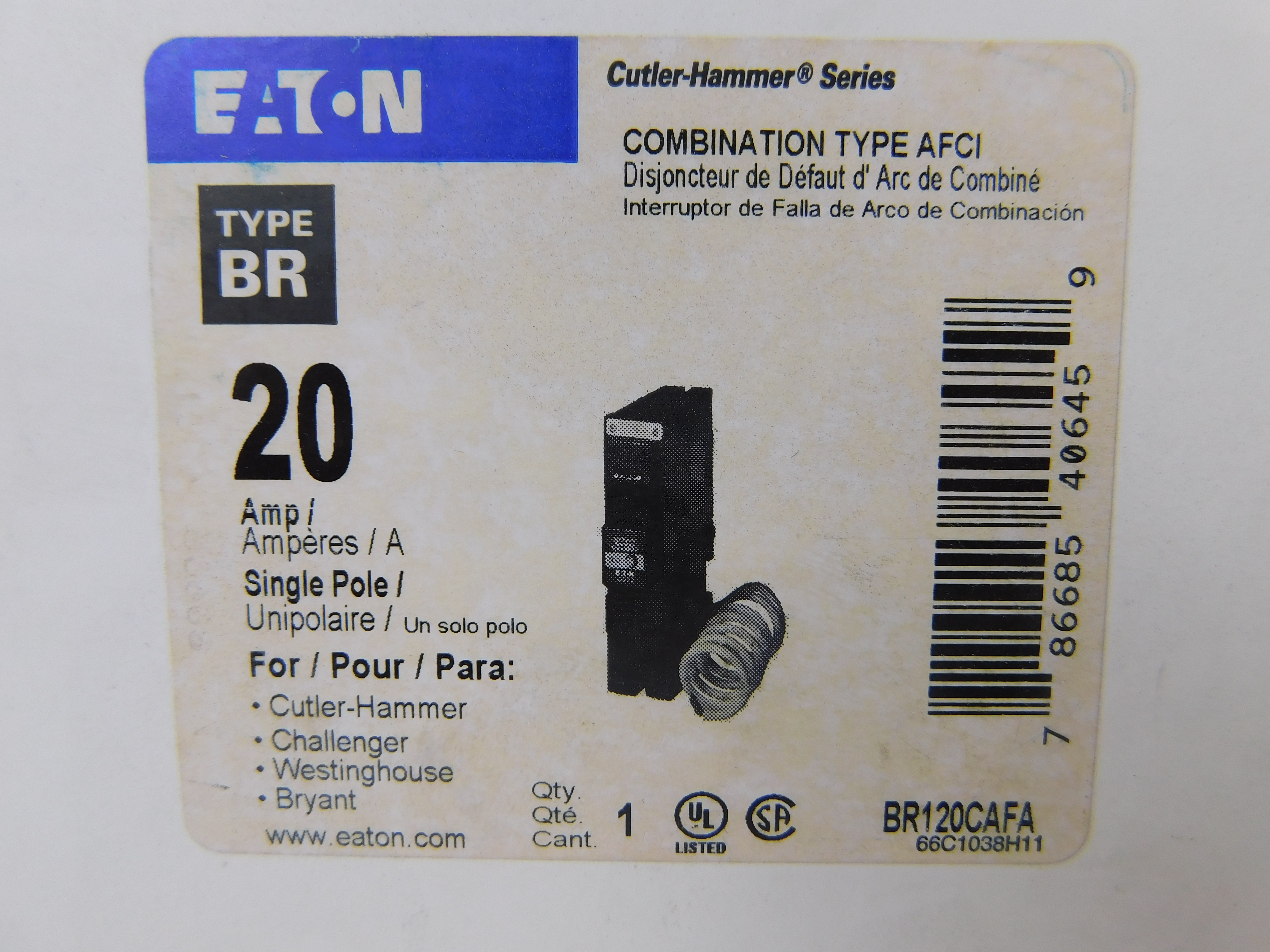 Eaton BR120CAFA Miniature Circuit Breakers (MCBs)