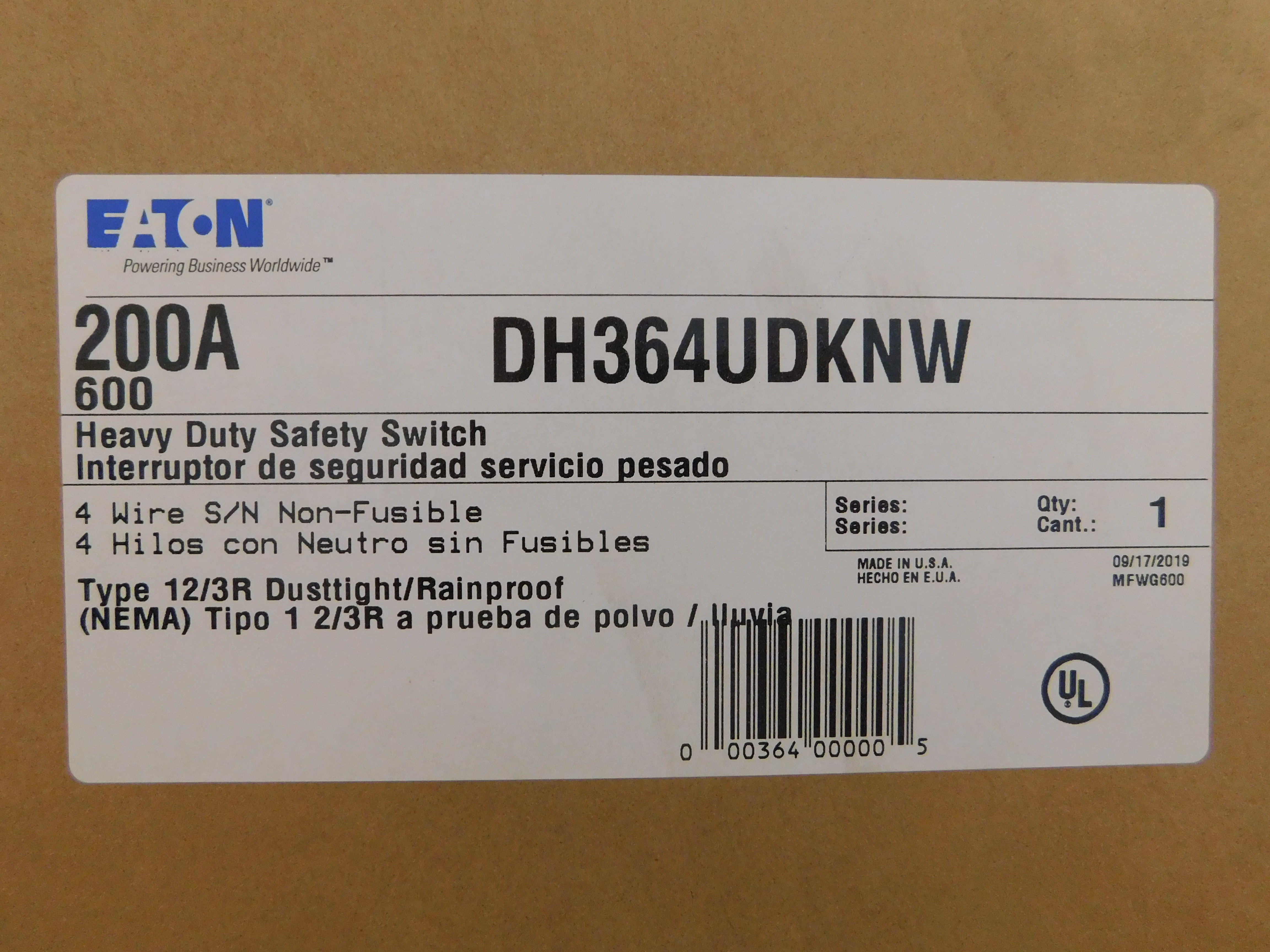 Eaton DH364UDKNW Safety Switches