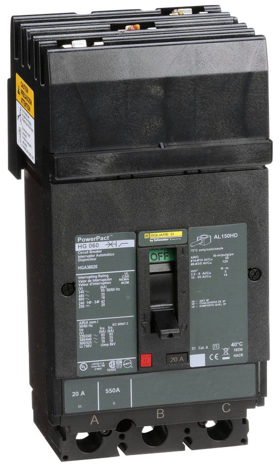 Square D HGA36020 Panelboard Molded Case Circuit Breaker