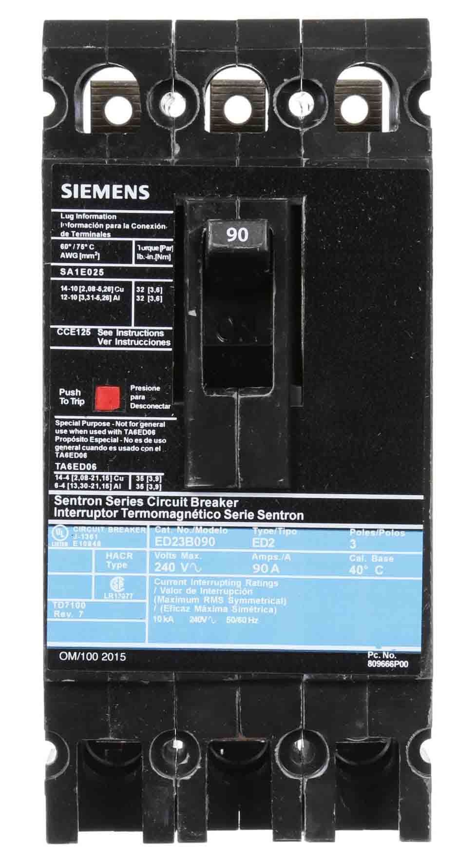 Siemens ED23B090L Molded Case Breakers (MCCBs)