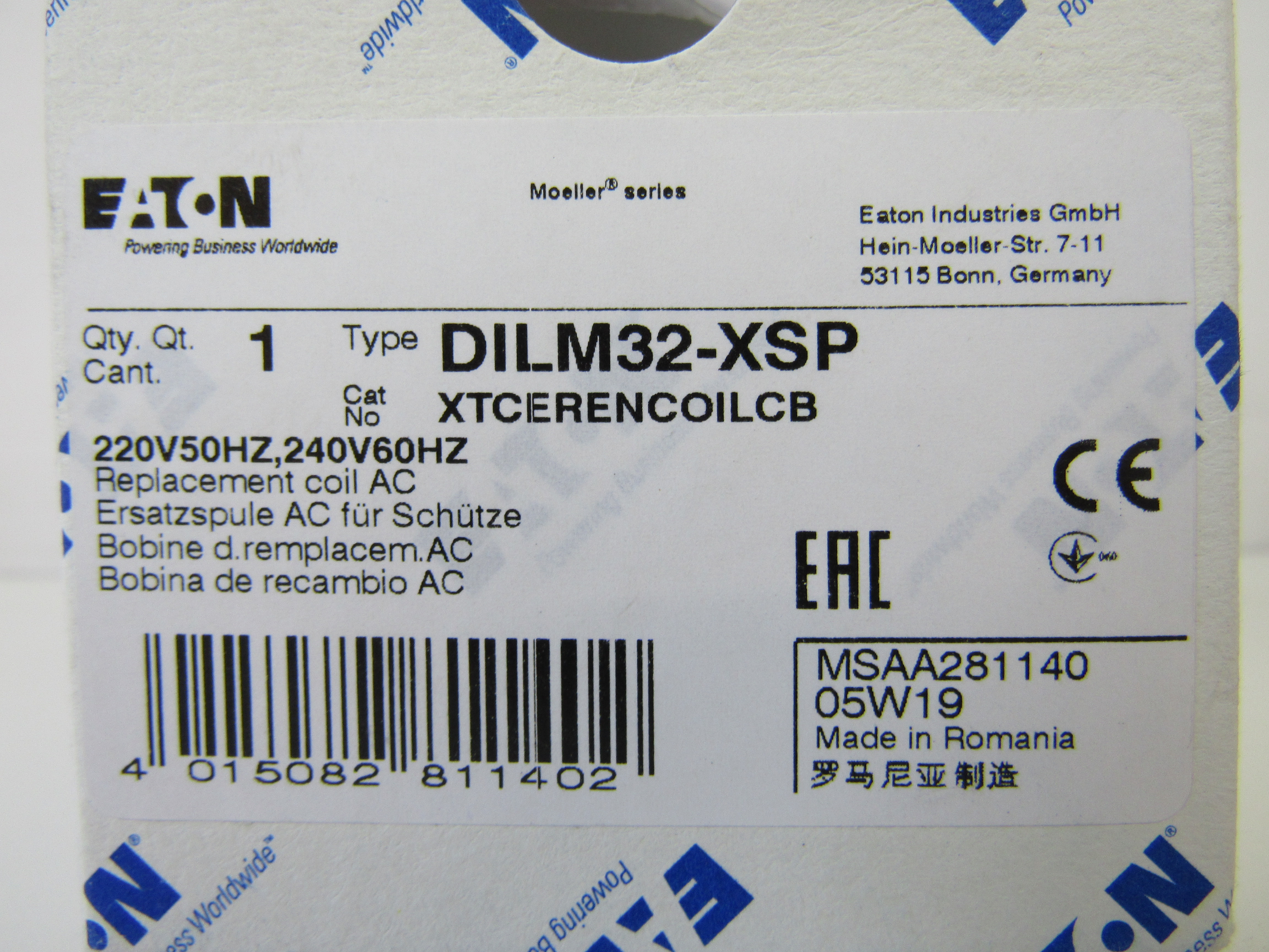 Eaton XTCERENCOILCB contactor Coil