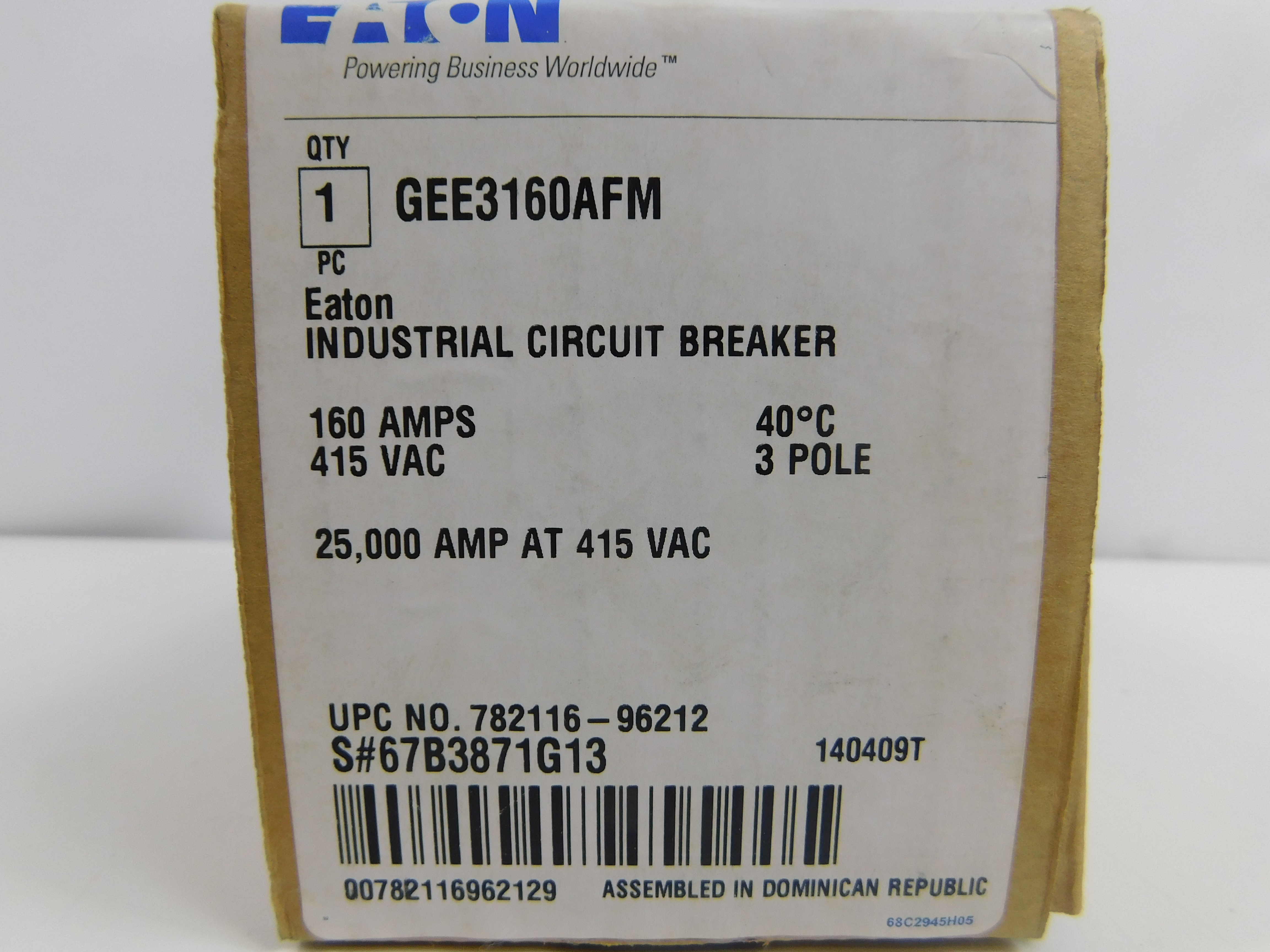 Eaton GEE3160AFM Molded Case Breakers (MCCBs)