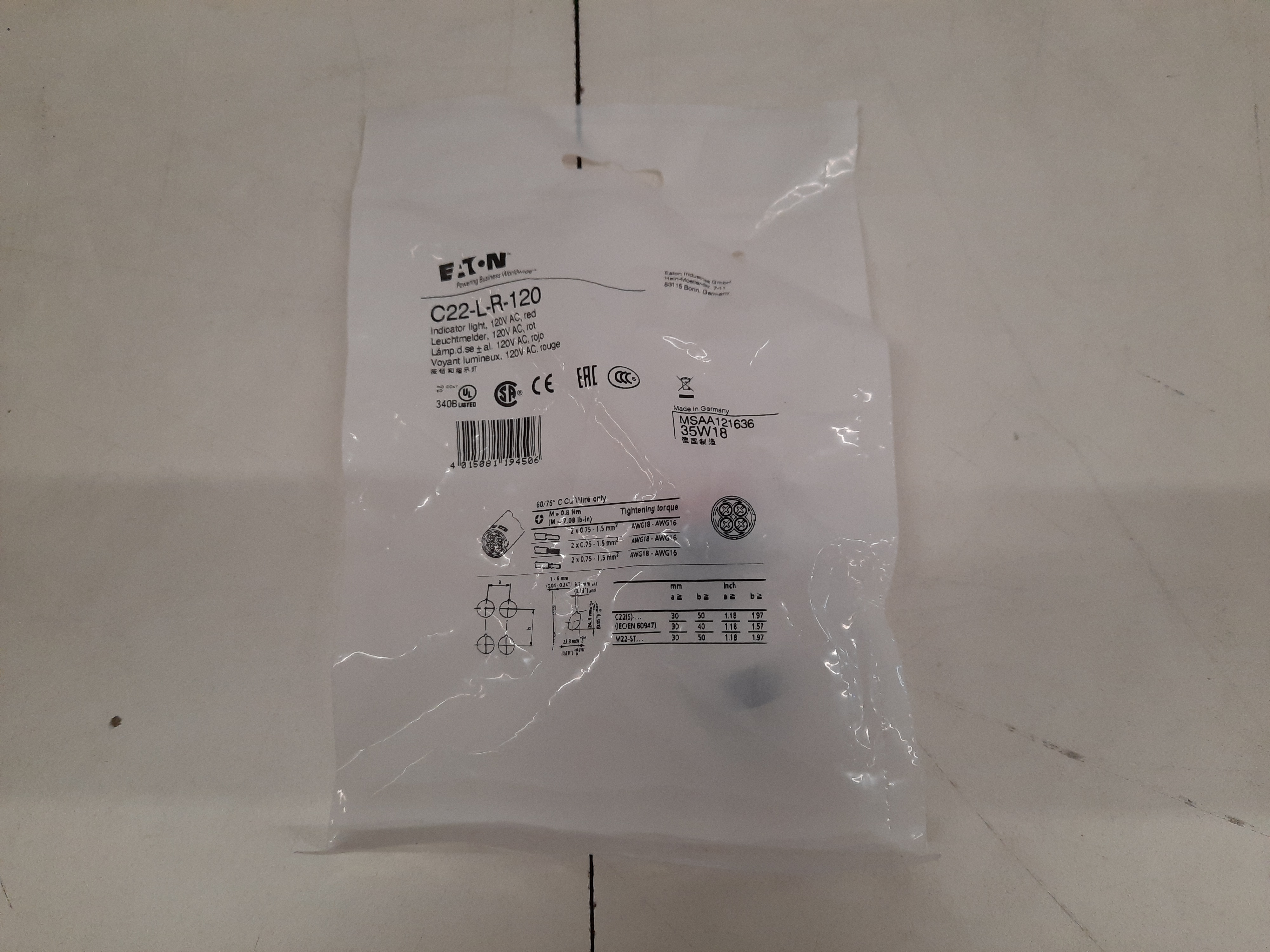 Eaton C22-L-R-120 Indicating Lights