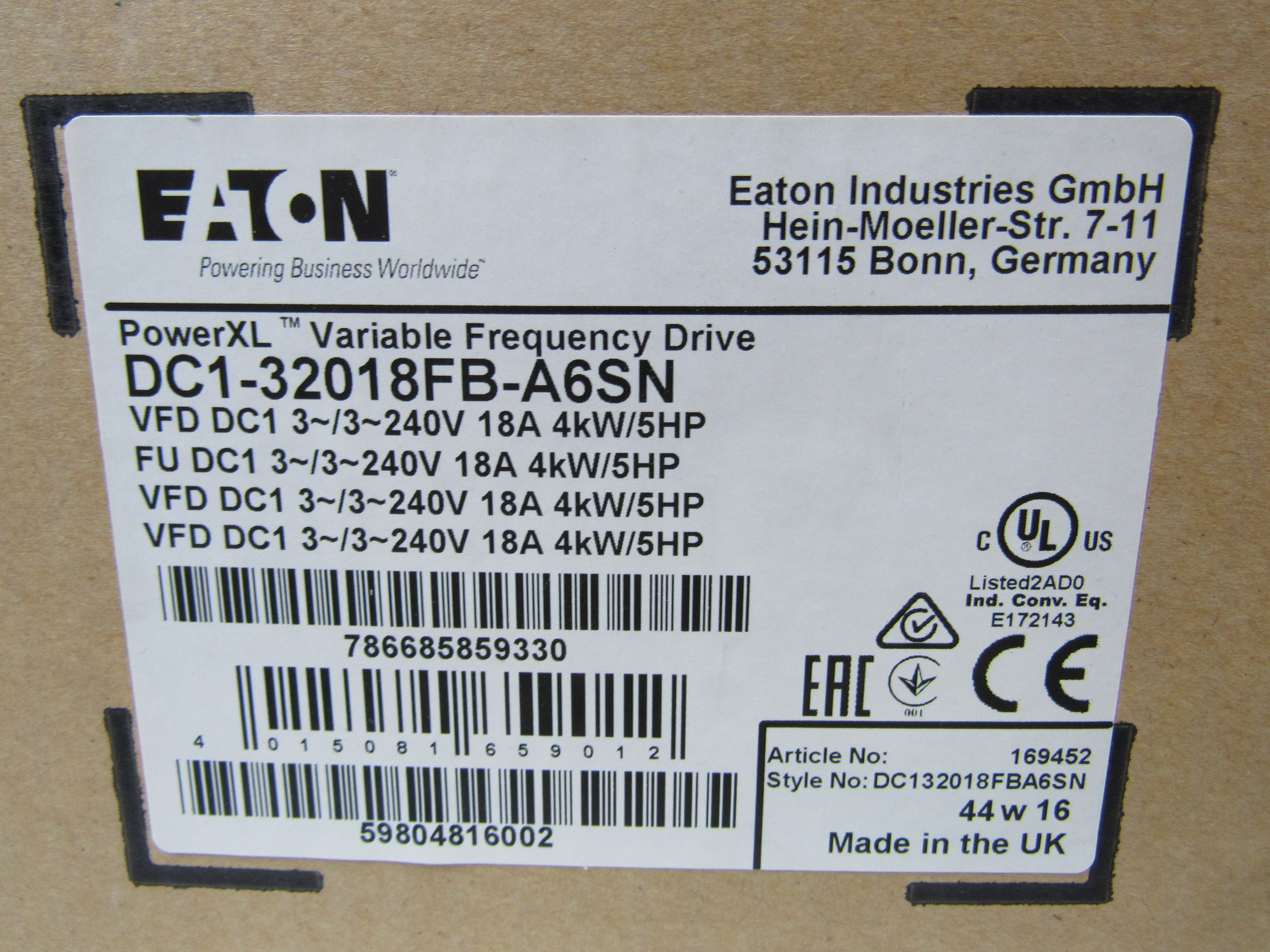 Eaton DC1-32018FB-A6SN Motor Drives/VFDs/Speed Controllers