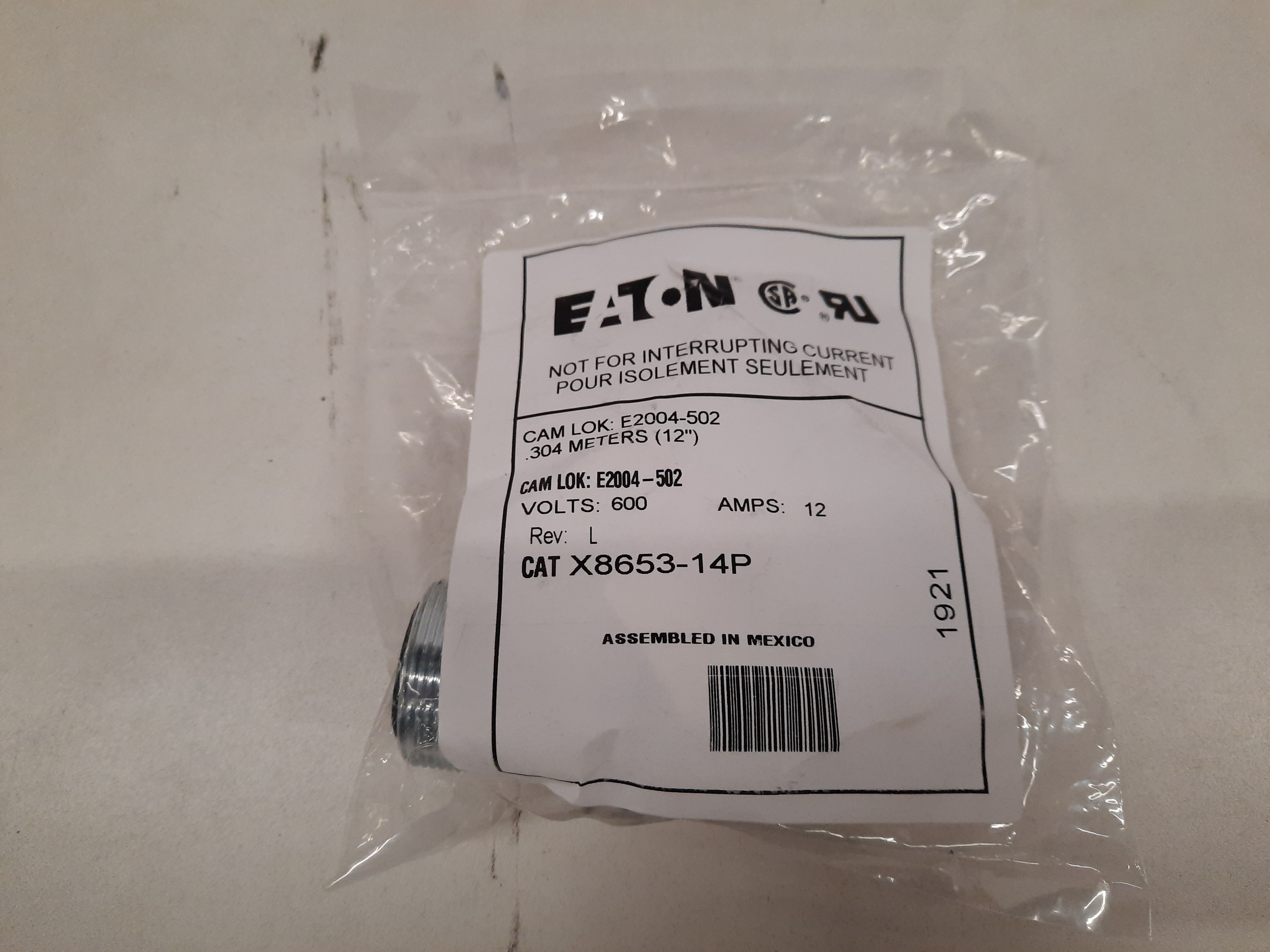Eaton X8653-14P Other Sensors and Switches Quick Disconnect 12A 600V EA