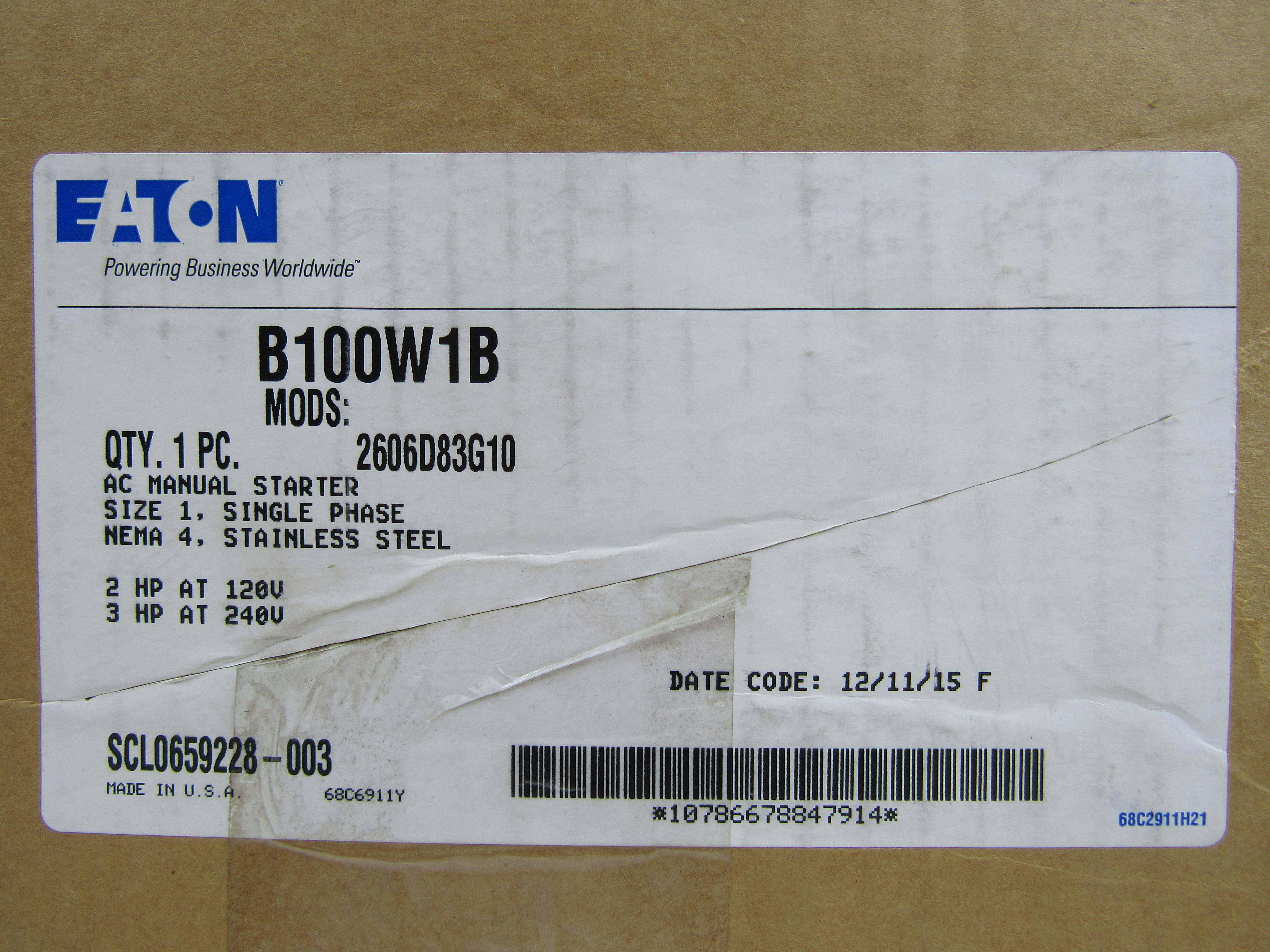 Eaton B100W1B Manual Starters