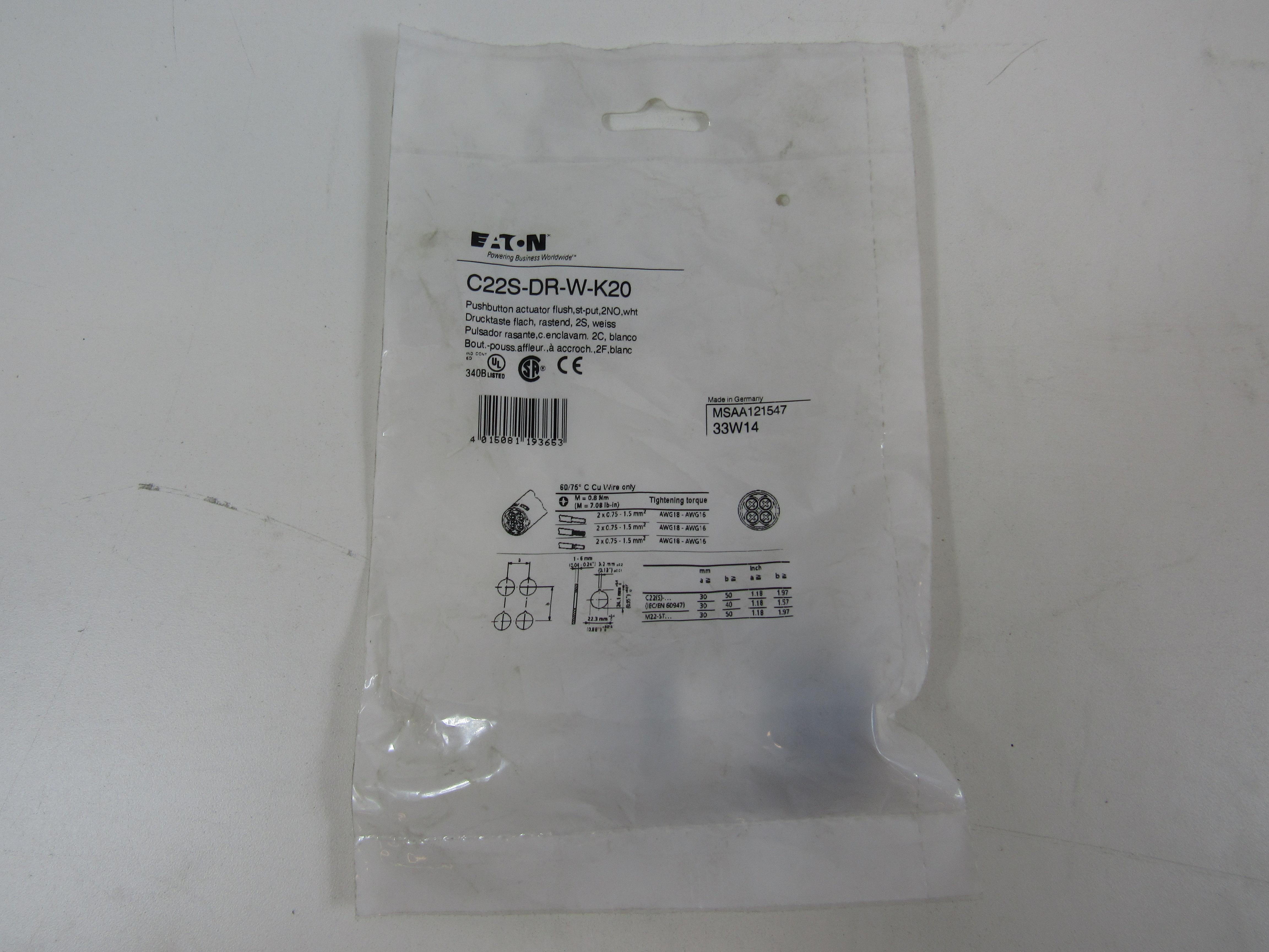 Eaton C22S-DR-W-K20 Pushbuttons