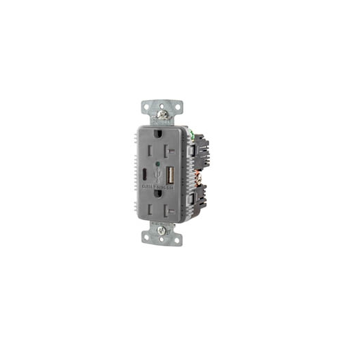 Hubbell Wiring Device-Kellems USB20AC5GY Combination USB Charger and Receptacle