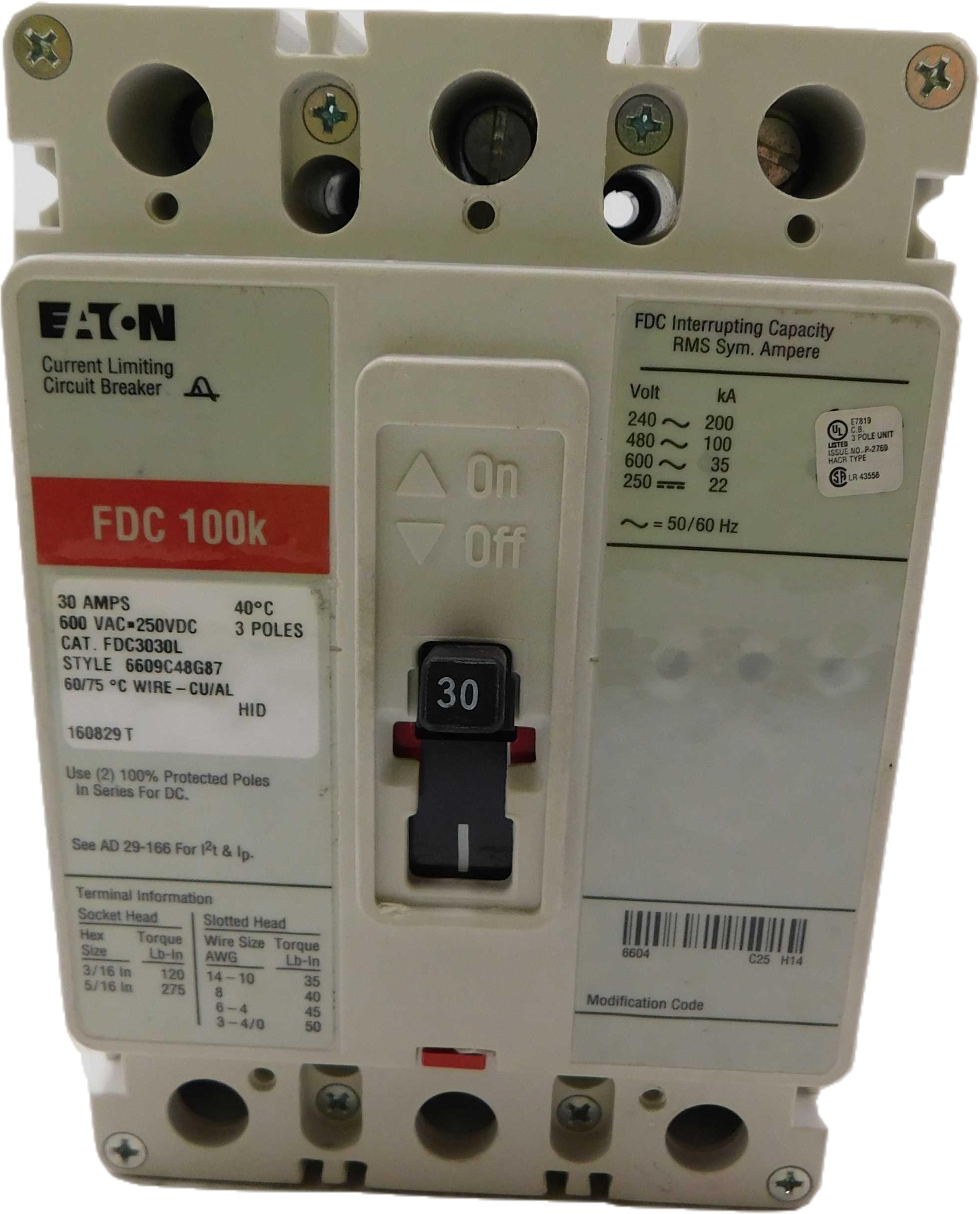 Eaton FDC3030L Molded Case Breakers (MCCBs)