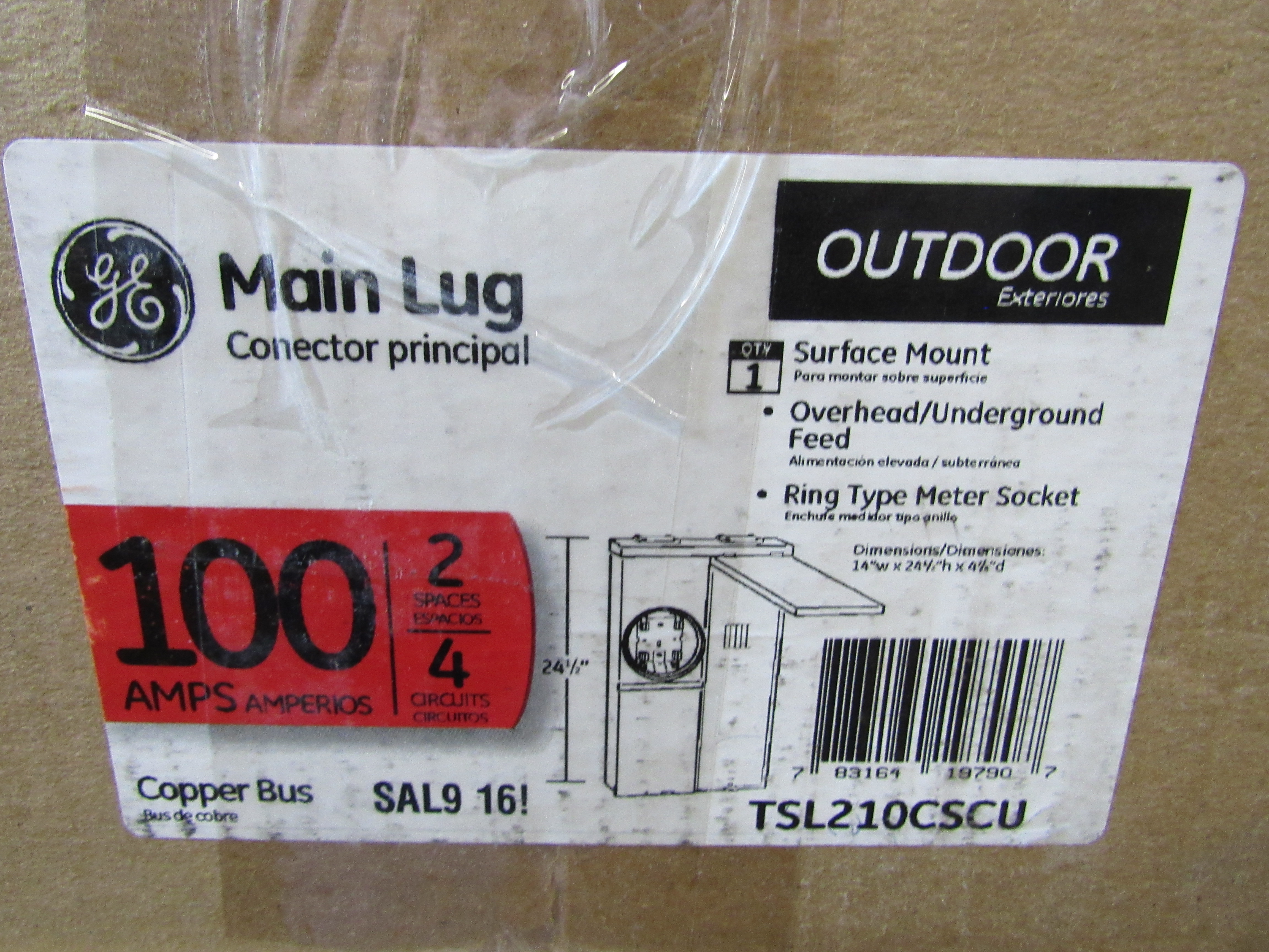 GE TSL210CSCU Loadcenters and Panelboards 100A 240V 50/60Hz 1Ph 3Wire 4Cir 2Sp NEMA 3R