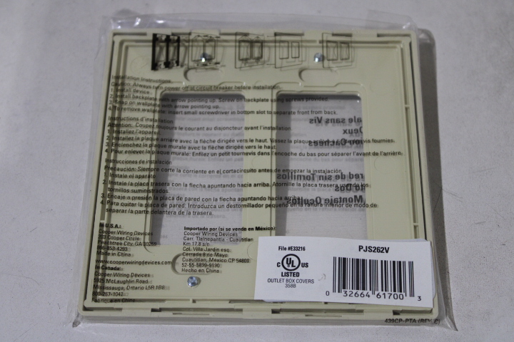 Cooper PJS262V-L Wallplates and Switch Accessories