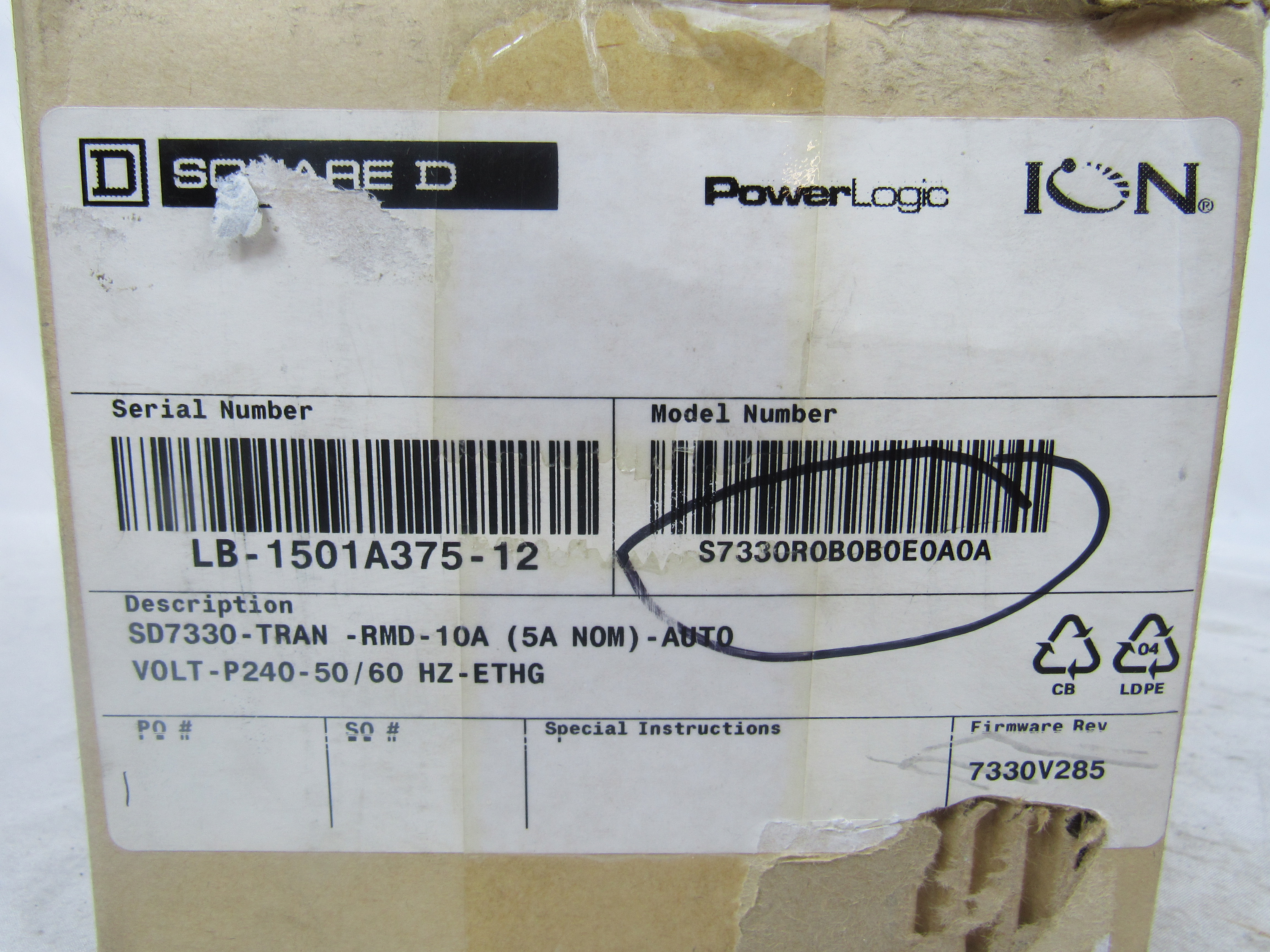 Square D S7330R0B0B0E0A0A Energy Meters Energy Meter 10A 240V 50/60Hz 3Ph