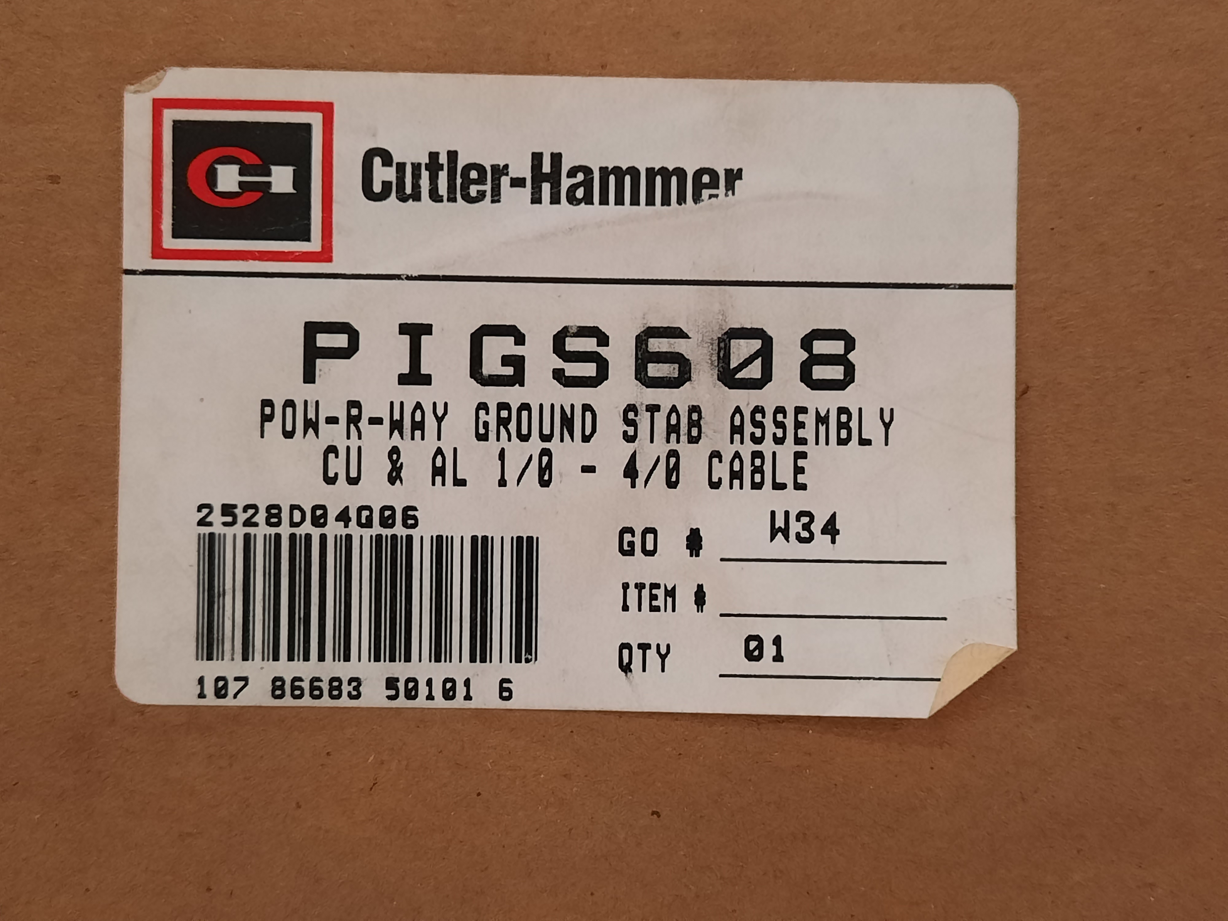 Cutler-Hammer PIGS608 Bus Plugs and Busway Pow-R-Way Ground Stab Assembly NULL