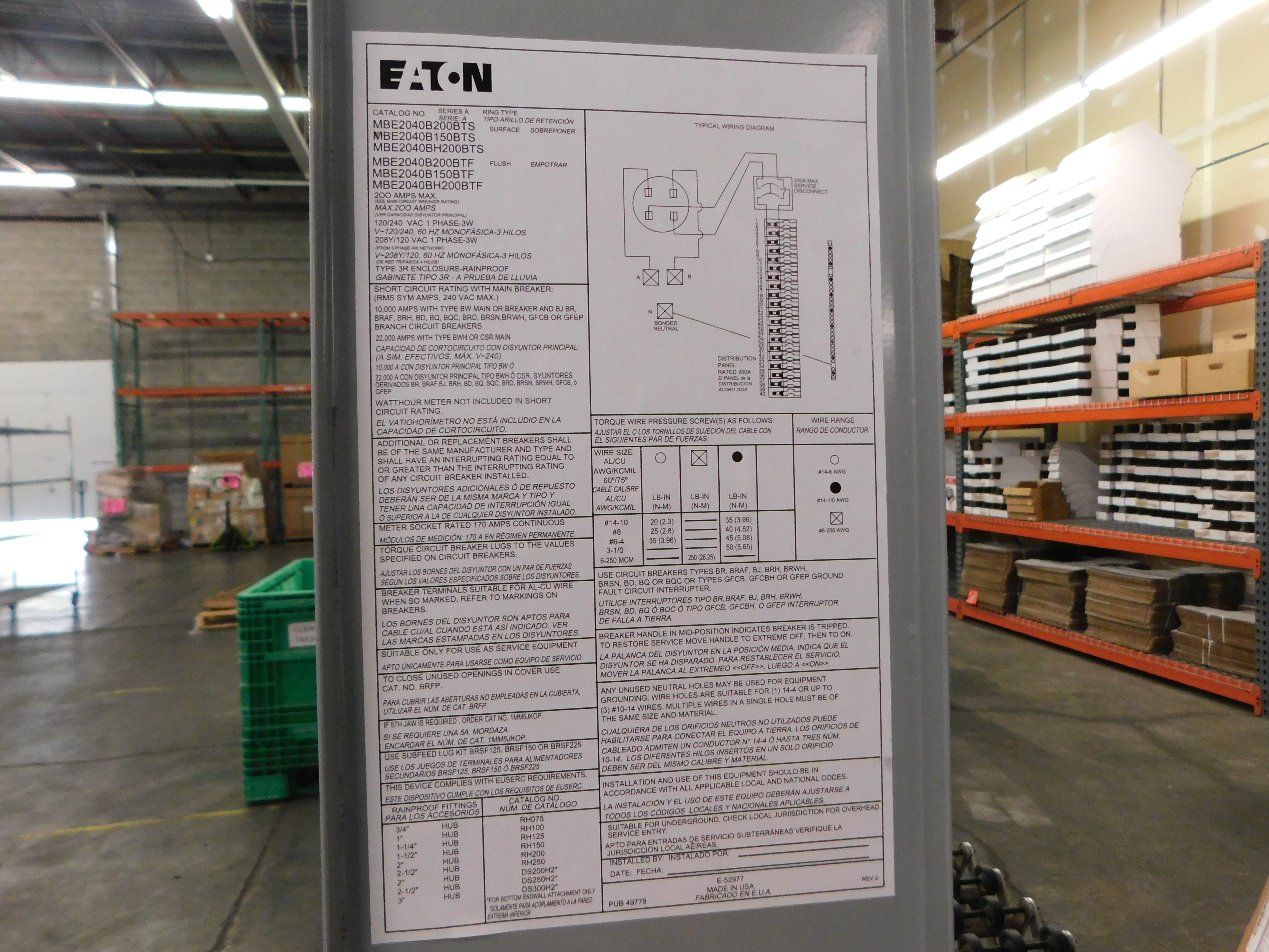 Eaton MBE2040B200BTSV Loadcenters and Panelboards Eaton MBE2040B200BTSV Loadcenters and Panelboards
