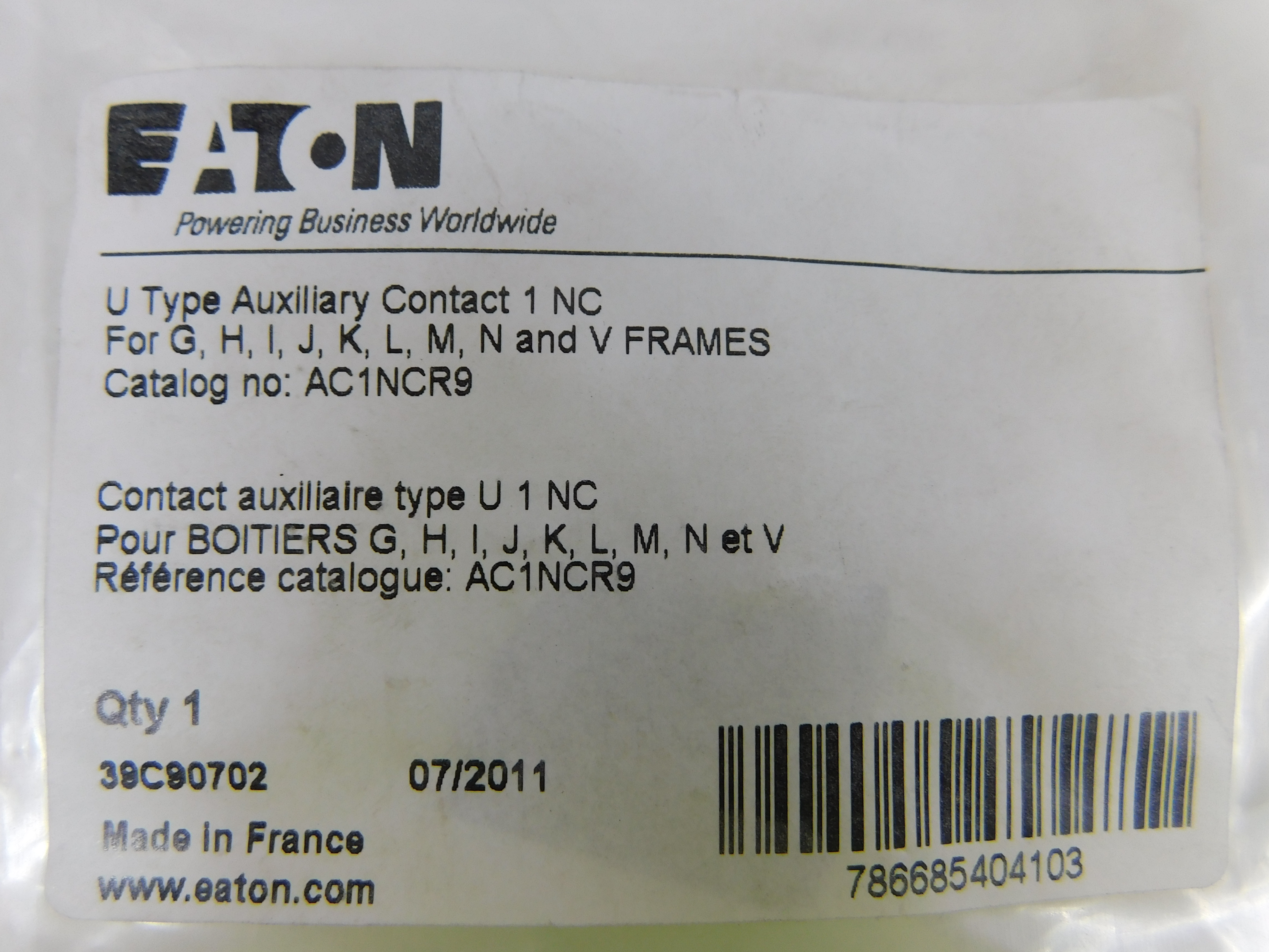 Eaton AC1NCR9 Auxiliary Contact 1200A 1NC EA