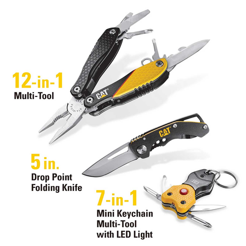 CAT 3 Piece 12-in-1 MultiTool Knife and MultiTool Key Chain Gift Box Set CAT 3 Piece 12-in-1 MultiTool Knife and MultiTool Key Chain Gift Box Set