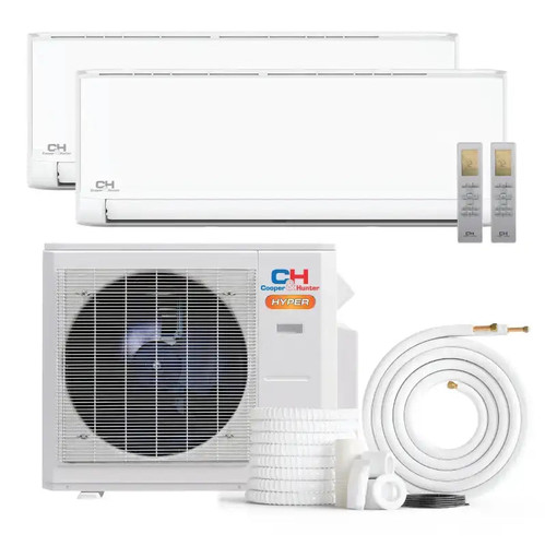 Cooper & Hunter 2 Zone 19,000 BTU HYPER Series Ductless Mini Split AC Wall Mounted 9k+9k