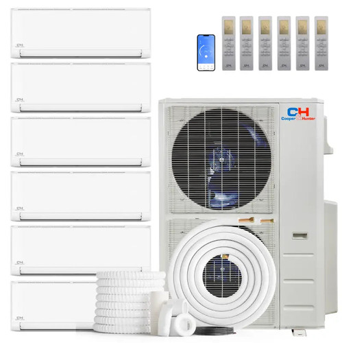 Cooper & Hunter 6 Zone 60000 BTU Wall Mounted Mini Split AC R454B Olivia 9K+12K+12K+12K+12K+12K