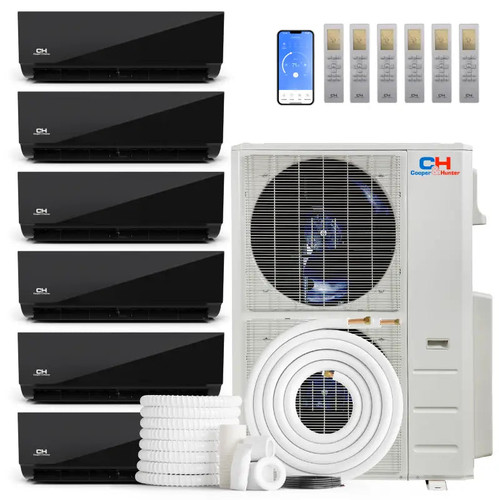 Cooper & Hunter 6 Zone 60000 BTU Wall Mounted Mini Split AC R454B Olivia Midnight 9K+9K+9K+9K+12K+18K
