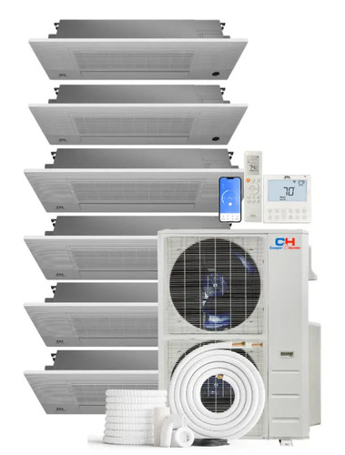 Cooper & Hunter 6 Zone 48,000 BTU One-Way Cassette Mini Split AC R454B 6K+6K+6K+6K+9K+12K