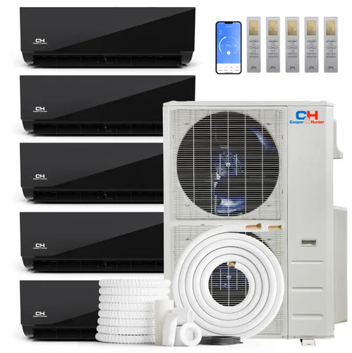 Cooper & Hunter 5 Zone 60,000 BTU Wall Mounted Mini Split AC R454B Midnight 9K+9K+9K+12K+12K