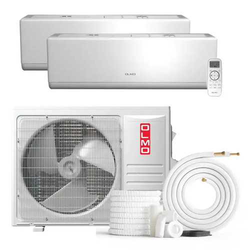 White OLMO 18000 BTU Ductless Mini Split Air Conditioner with R410A refrigerant 230V SEER 21.0