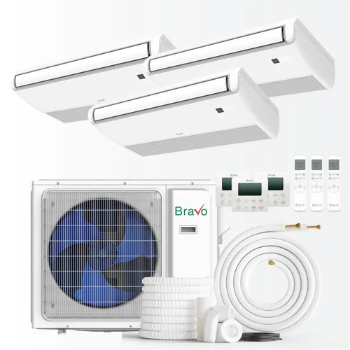 White Bravo 36000 BTU Ductless Mini Split Universal Floor/Ceiling Air Conditioner with R32 refrigerant 230V SEER 23.0 Inve...