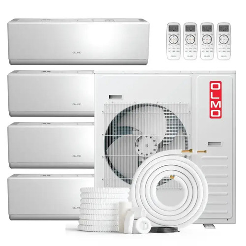 White Omo 4-zone 42k BTU ductless mini split AC with 4 indoor units