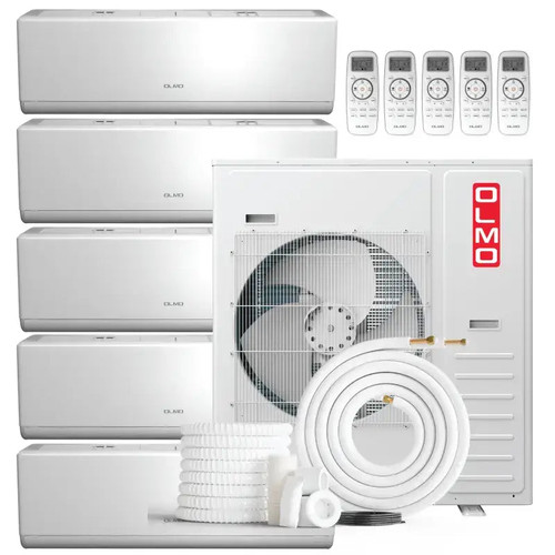 White OLMO 5-zone 42k BTU ductless mini split AC with 4 indoor units