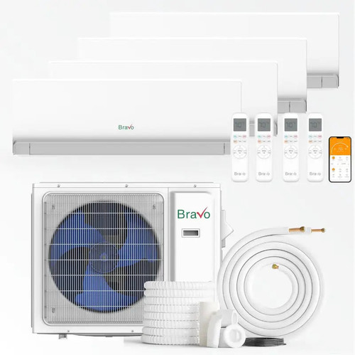 Bravo 36,000 BTU 4-Zone 12k+12k+12k+18k Wall Mount, 230V, R32 - Ductless Mini Split Air Conditioner Heat Pump