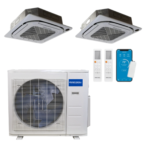 MRCOOL Olympus 4th Generation 2-Zone Ductless Mini Split AC & Heat Pump 18000 BTU (12K+12K), Ceiling Cassette Units, 230V