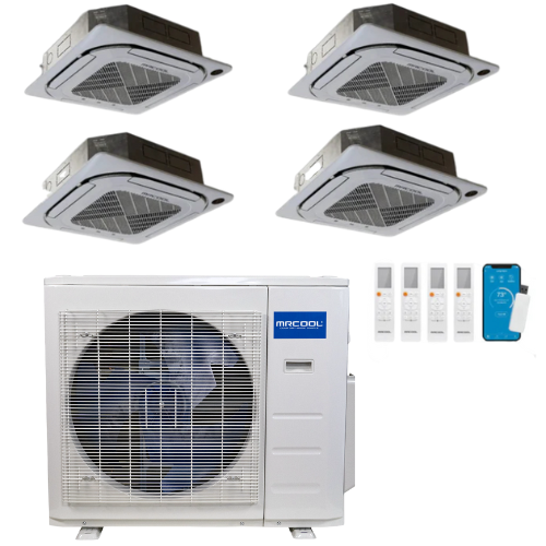 MRCOOL Olympus 4th Generation 4-Zone Ductless Mini Split AC & Heat Pump 27000 BTU (9K+9K+9K+9K), Ceiling Cassette Units, 230V