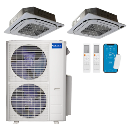MRCOOL Olympus 4th Generation 2-Zone Ductless Mini Split AC & Heat Pump 48000 BTU (12K+12K), Ceiling Cassette Units, 230V
