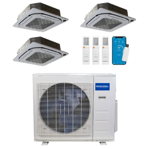 MRCOOL Olympus 4th Generation 3-Zone Ductless Mini Split AC & Heat Pump 36000 BTU (9K+9K+12K), Ceiling Cassette Units, 230V