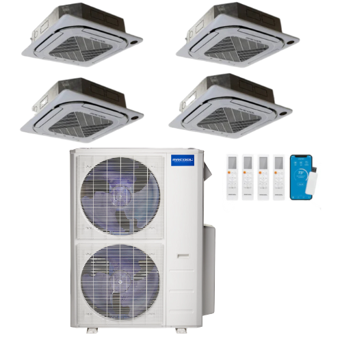 MRCOOL Olympus 4th Generation 4-Zone Ductless Mini Split AC & Heat Pump 48000 BTU (9K+12K+18K+18K), Ceiling Cassette Units, 230V